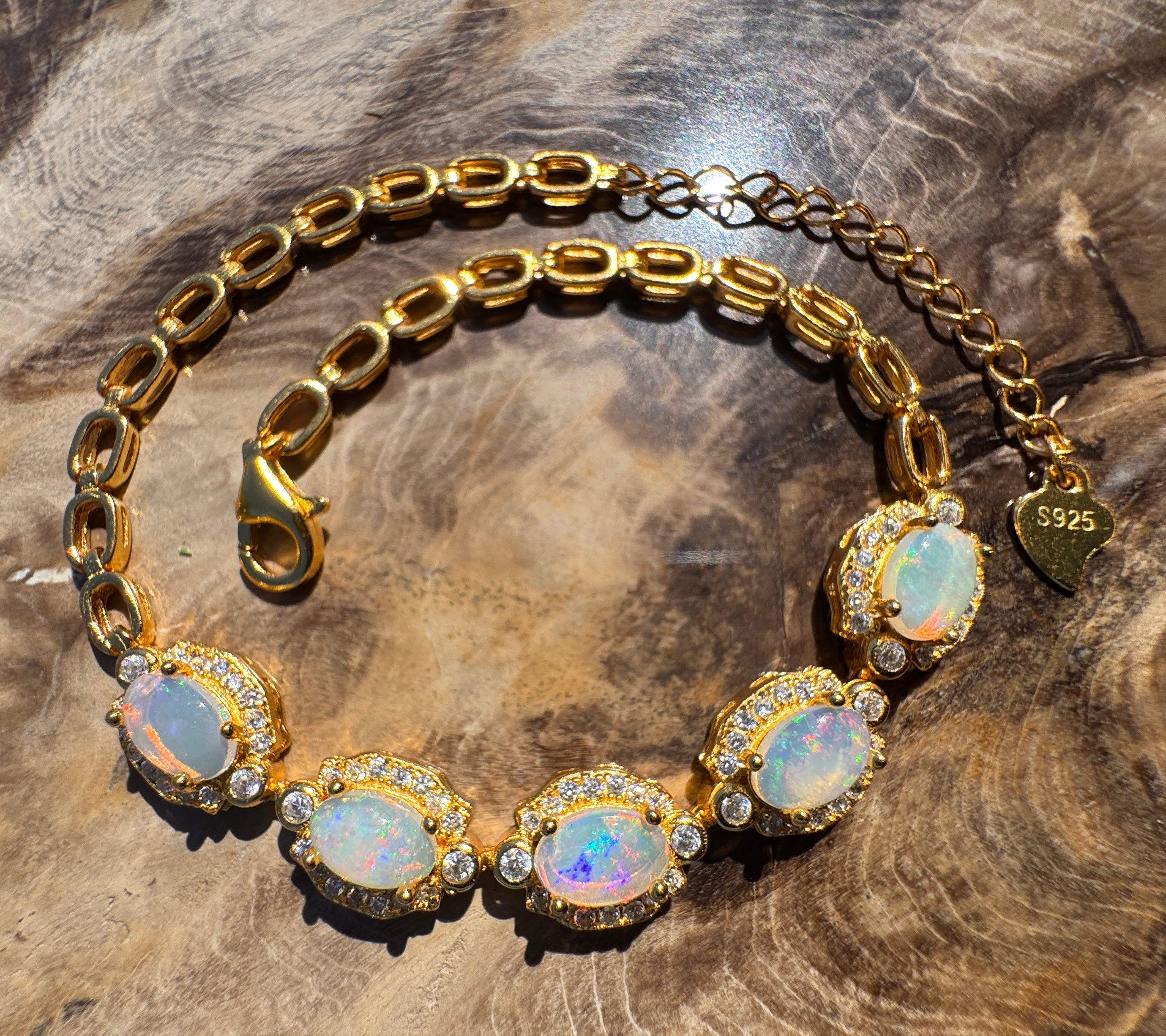 1.5ct Coober Pedy Opal Bracelet ~ 'Mintabie Goldband' | Gold Coated 925 Sterling Silver | Solid Australian Opal