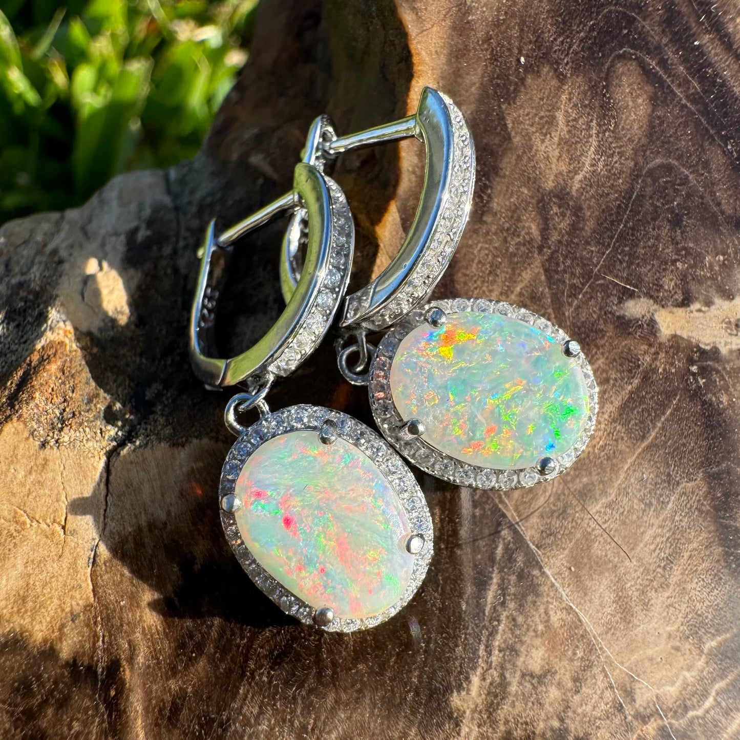 2ct Solid Coober Pedy Opal and Cubic Zirconia Sterling Silver Earrings