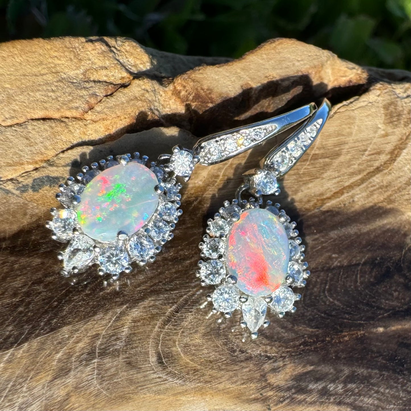 1.2ct Solid Coober Pedy Opal and Cubic Zirconia Sterling Silver Earrings