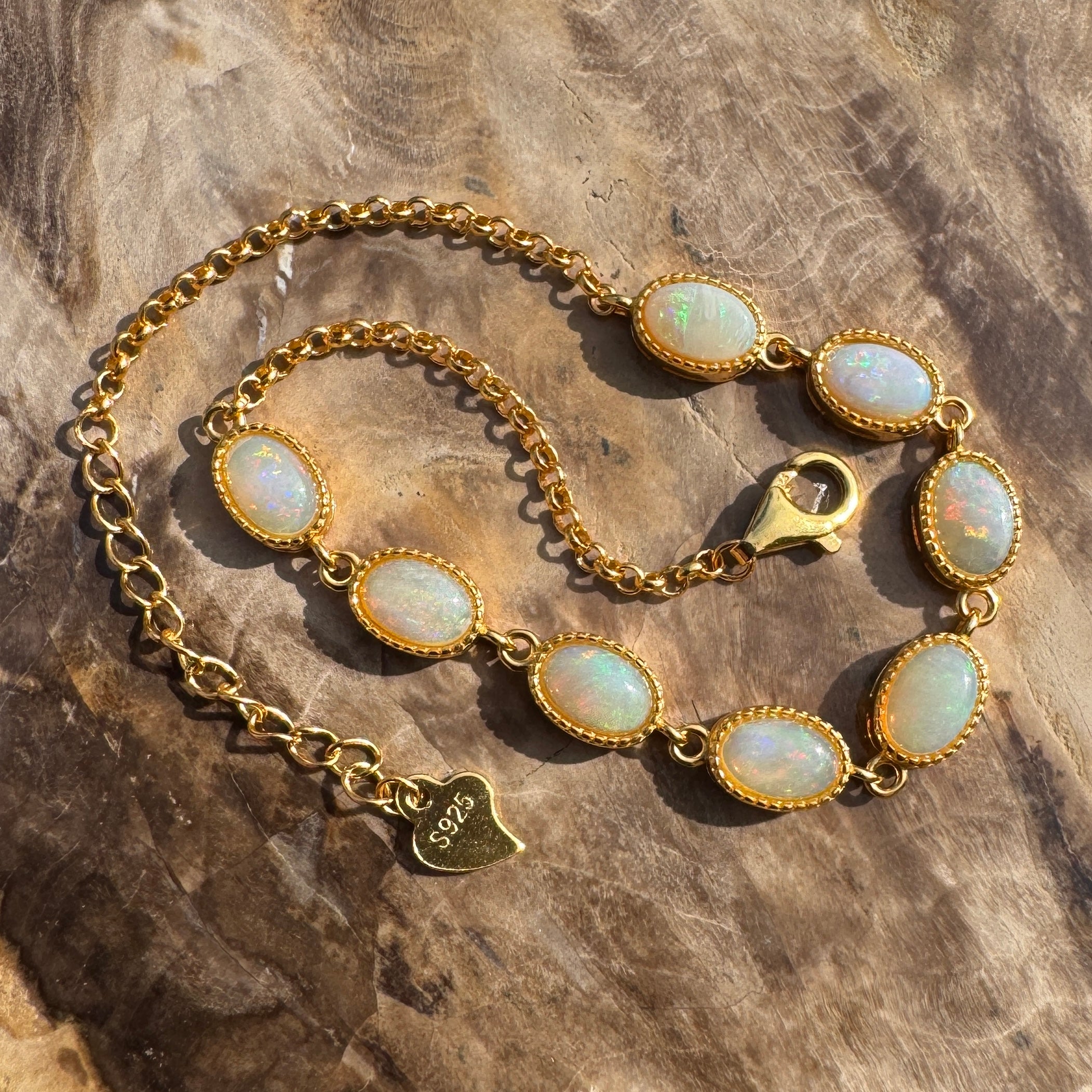 2.4ct Coober Pedy Opal Bracelet ~ 'Goulburn Gold' | Gold Coated 925 Sterling Silver | Solid Australian Opal