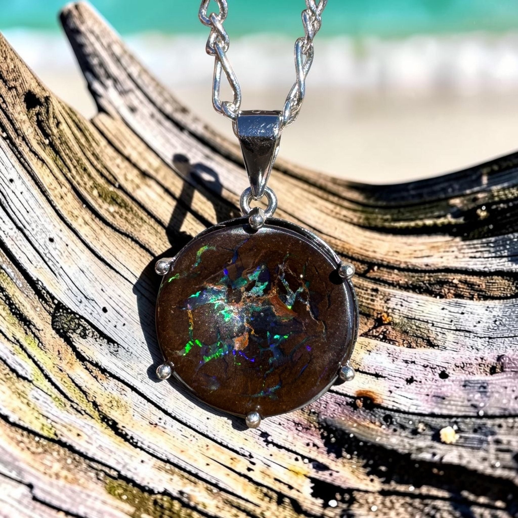 3.6ct Carved Queensland Opal Pendant Necklace ~ 'Bruny Island Trio' | 925 Sterling Silver | Solid Australian Opal