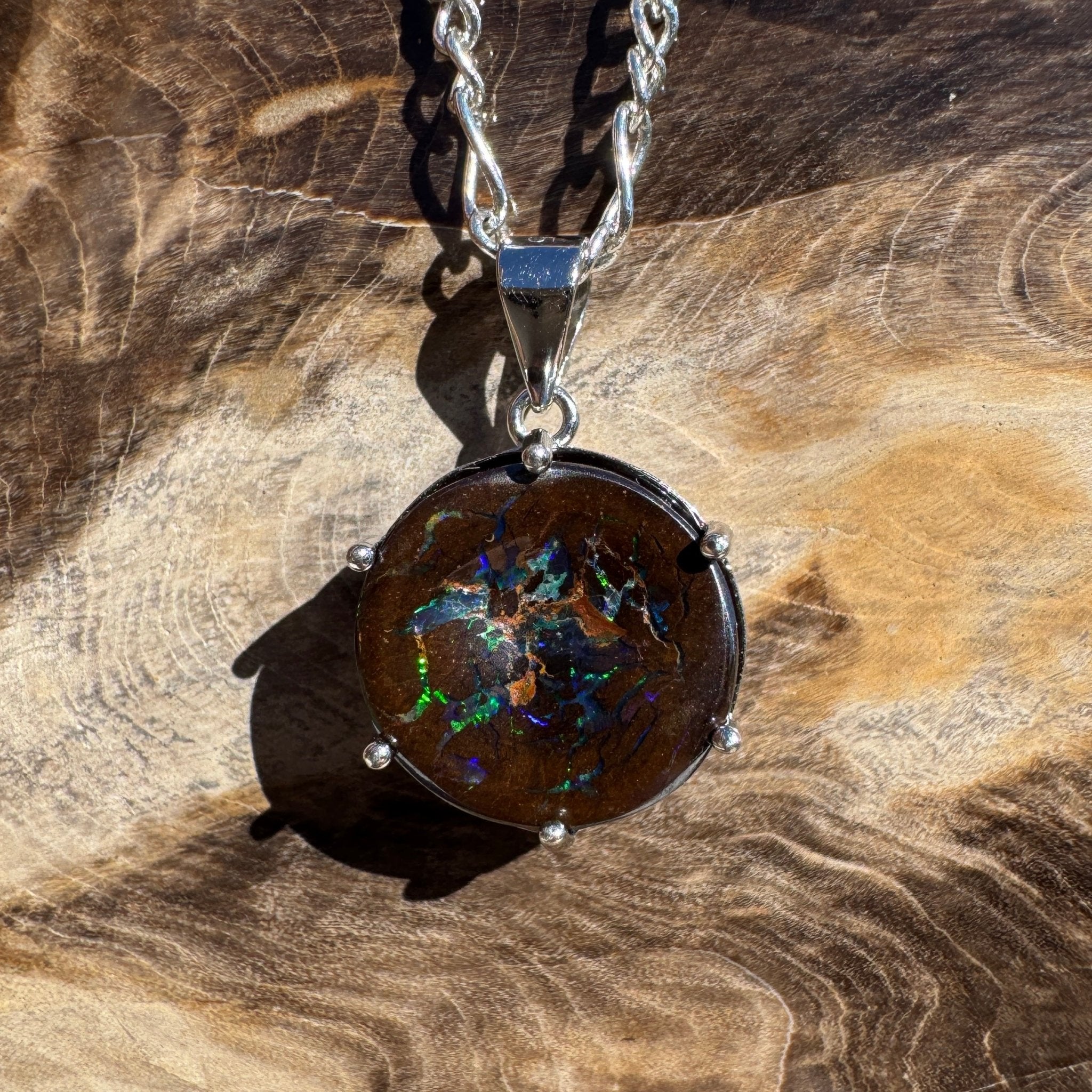 3.6ct Carved Queensland Opal Pendant Necklace ~ 'Bruny Island Trio' | 925 Sterling Silver | Solid Australian Opal