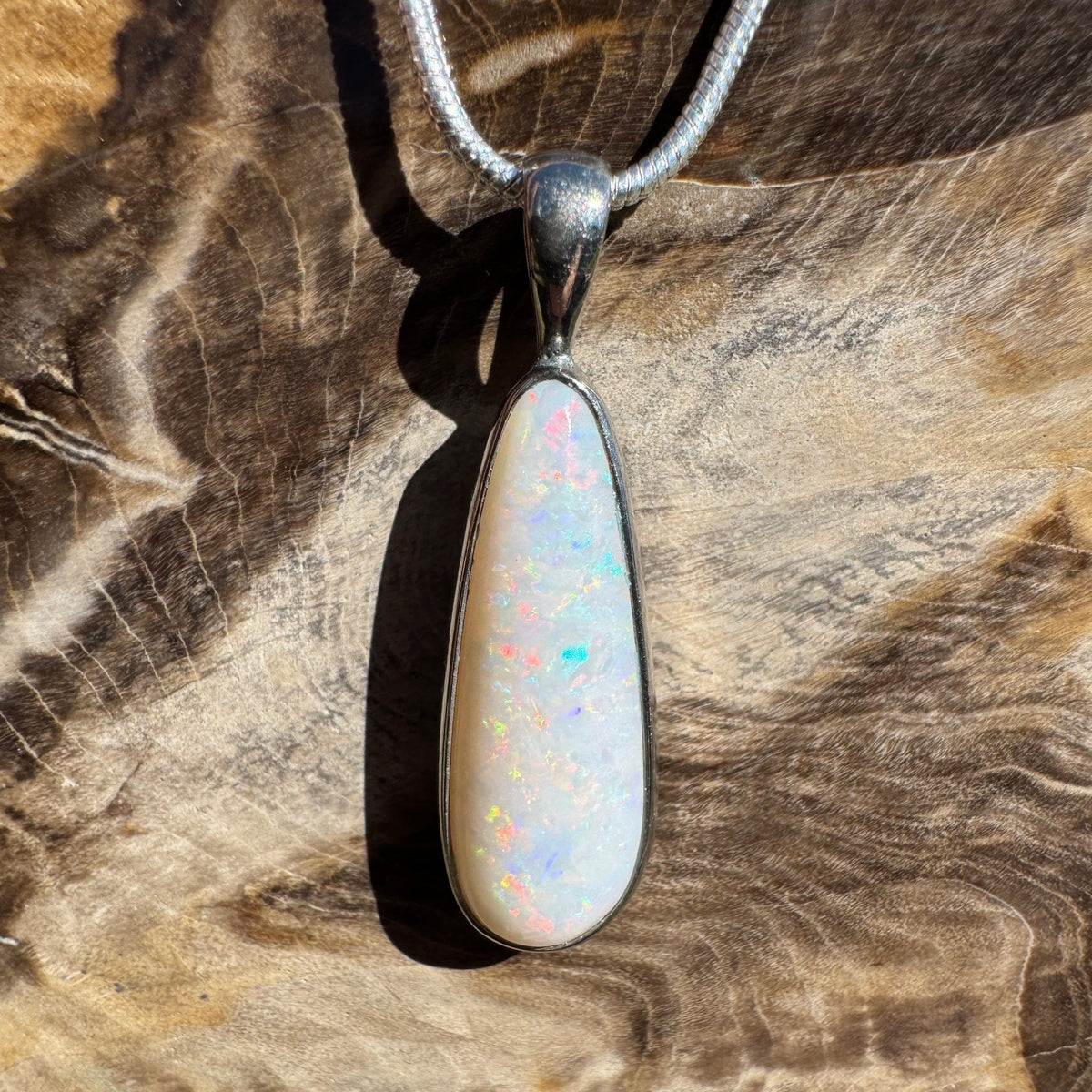 3.6ct Coober Pedy Opal Pendant Necklace ~ 'Hopetoun Fire' | 925 Sterling Silver | Solid Australian Opal