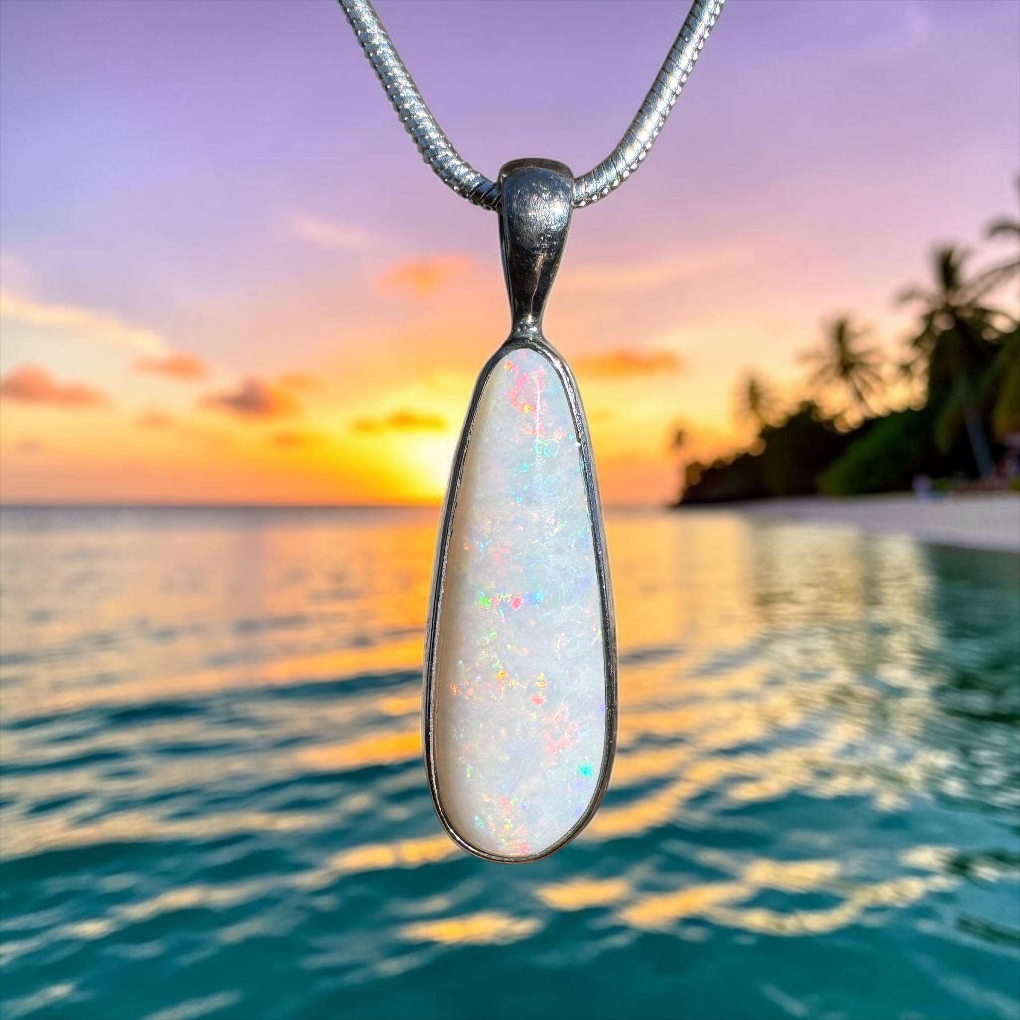 3.6ct Coober Pedy Opal Pendant Necklace ~ 'Hopetoun Fire' | 925 Sterling Silver | Solid Australian Opal