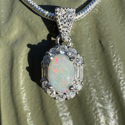 ‘Shimmering Reds' ~ Handcrafted 0.6ct Solid Coober Pedy Opal and Cubic Zirconia Sterling Silver Pendant