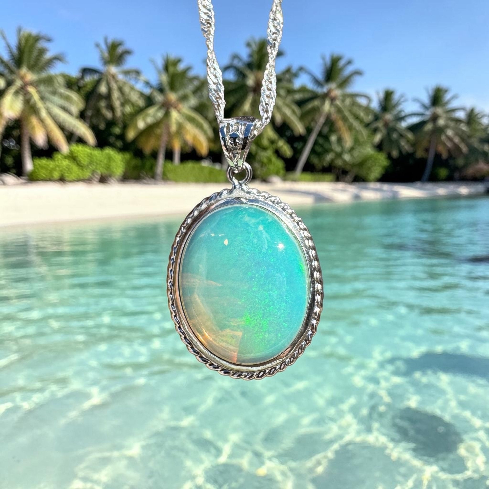3.7ct Coober Pedy Opal Pendant Necklace ~ 'Coffin Bay Calm' | 925 Sterling Silver | Solid Australian Opal
