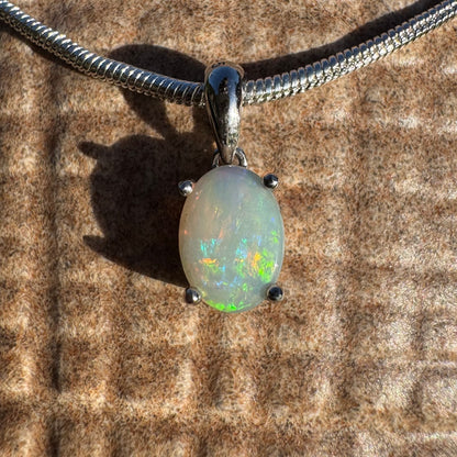 'Rainbow' ~ Handcrafted 0.8ct Solid Coober Pedy Opal Sterling Silver Pendant Necklace