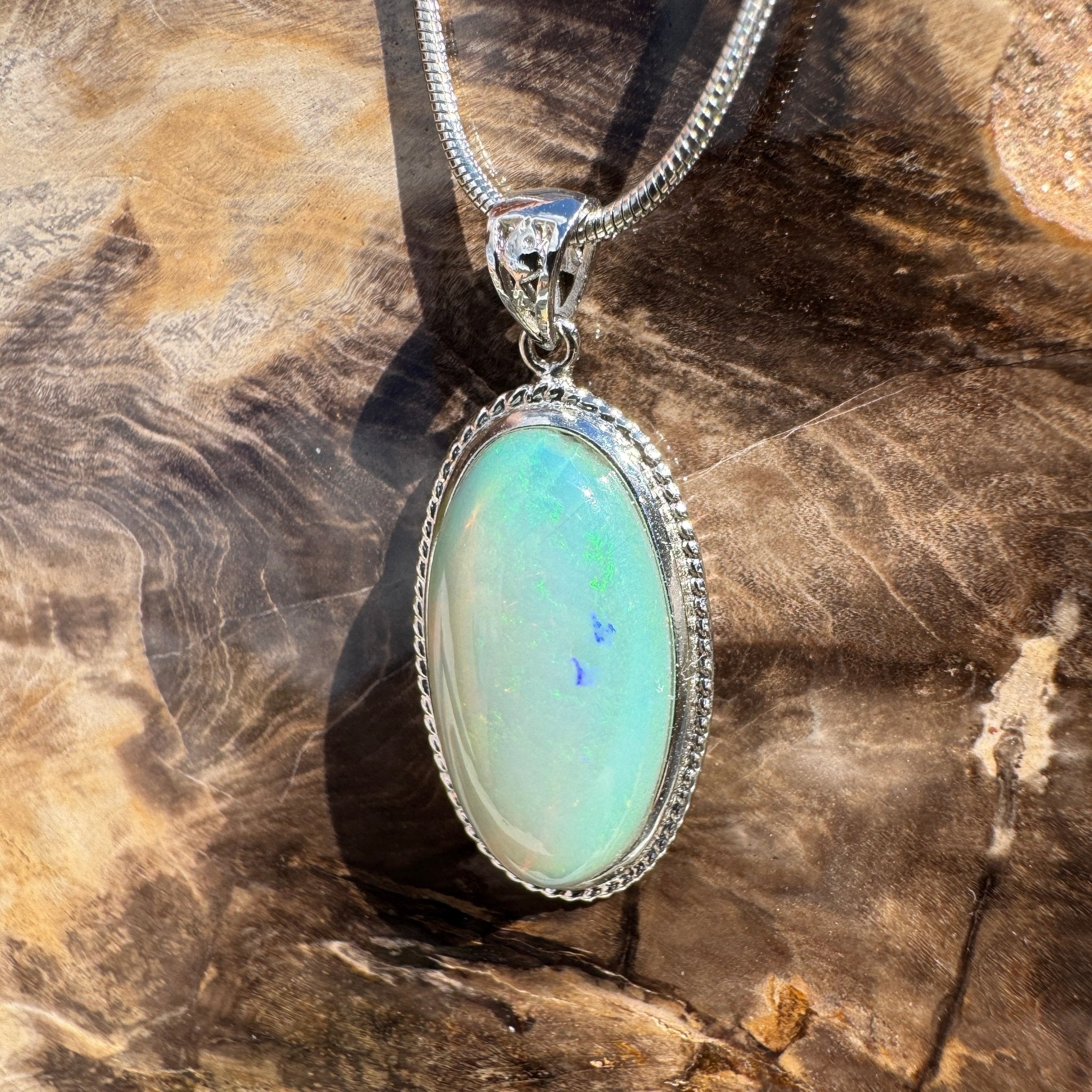 3.8ct Coober Pedy Crystal Opal Pendant Necklace ~ 'Kalbarri Blaze' | 925 Sterling Silver | Solid Australian Opal