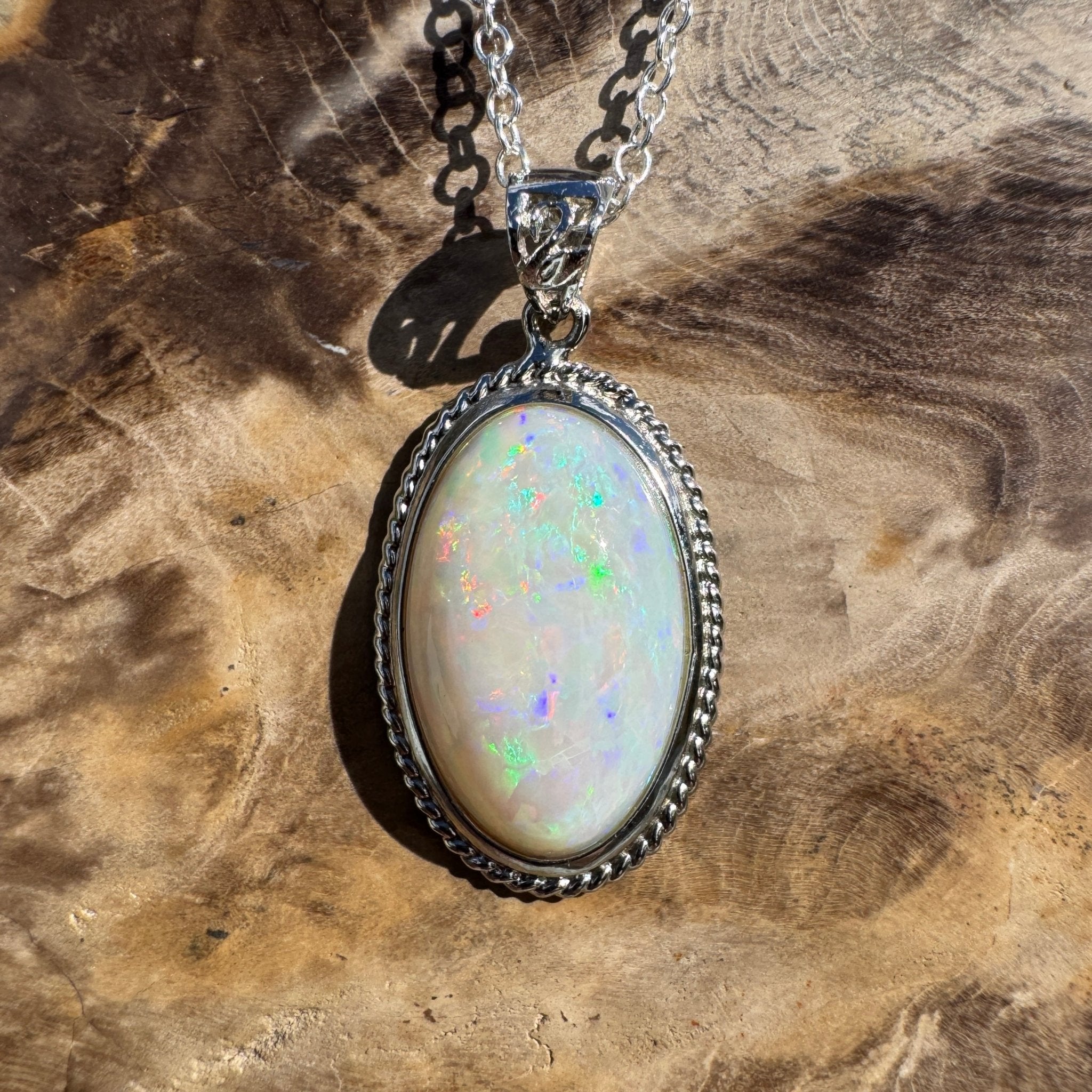 3.9ct Coober Pedy Opal Pendant Necklace ~ 'Exmouth Gulf Flare' | 925 Sterling Silver | Solid Australian Opal