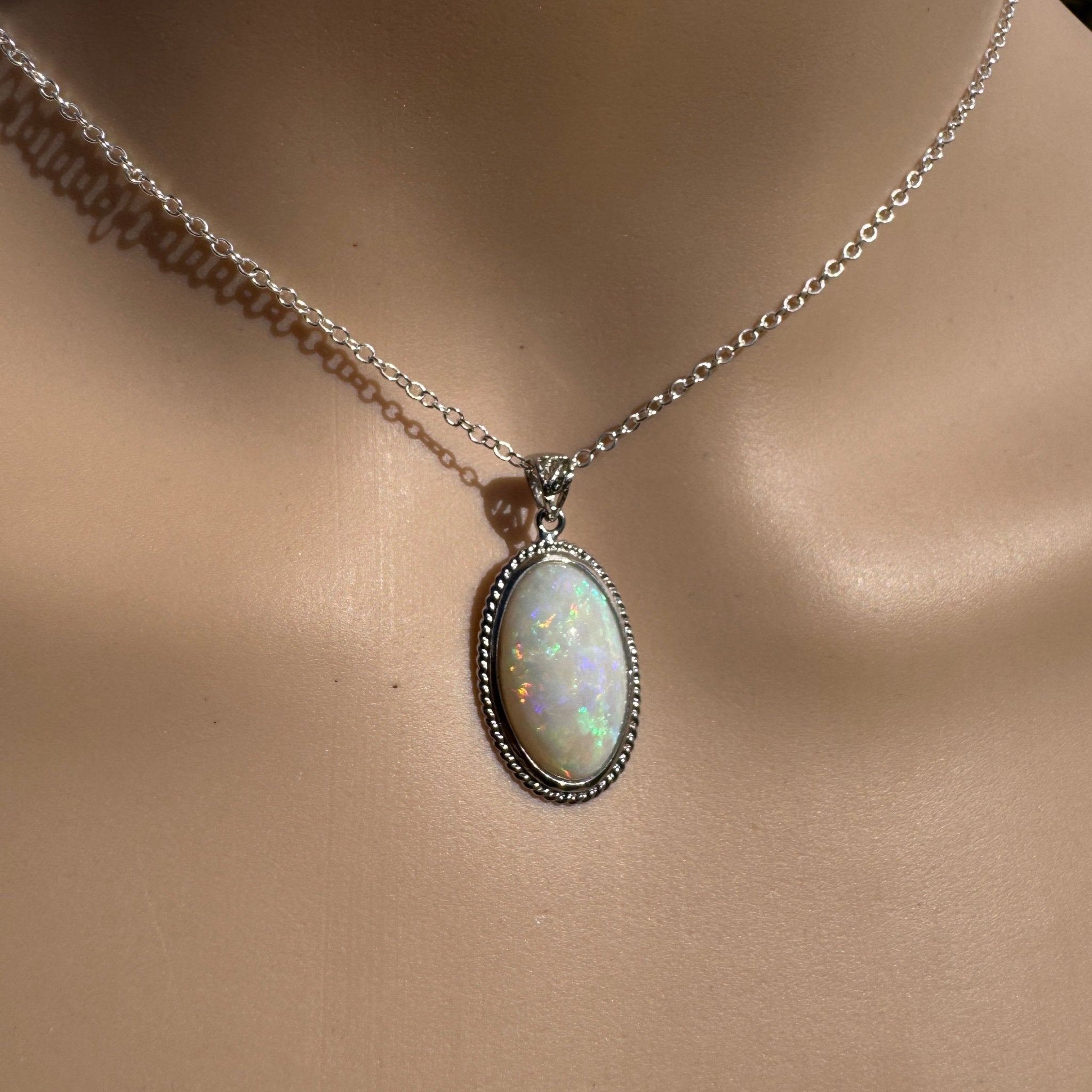 3.9ct Coober Pedy Opal Pendant Necklace ~ 'Exmouth Gulf Flare' | 925 Sterling Silver | Solid Australian Opal