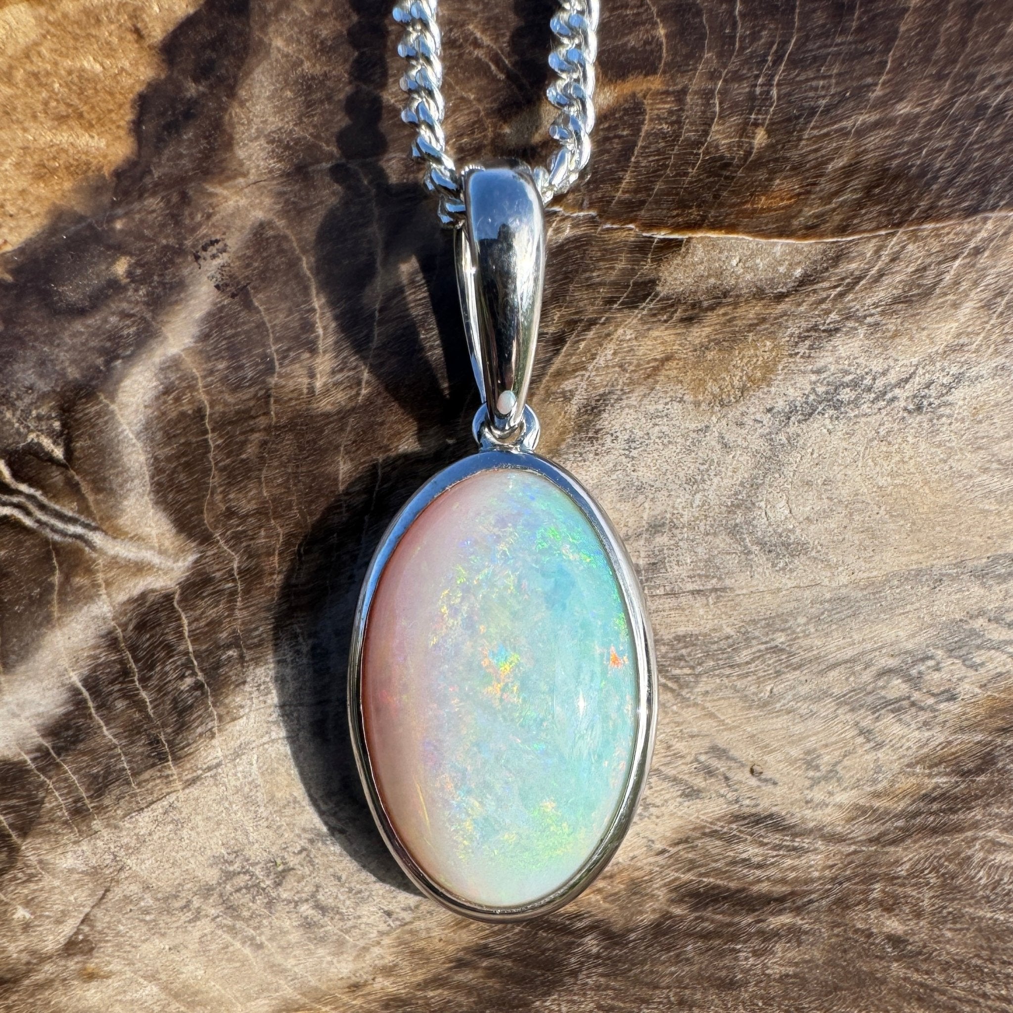 3.9ct Coober Pedy Opal Pendant Necklace ~ 'Lake Gairdner Spectrum' | 925 Sterling Silver | Solid Australian Opal