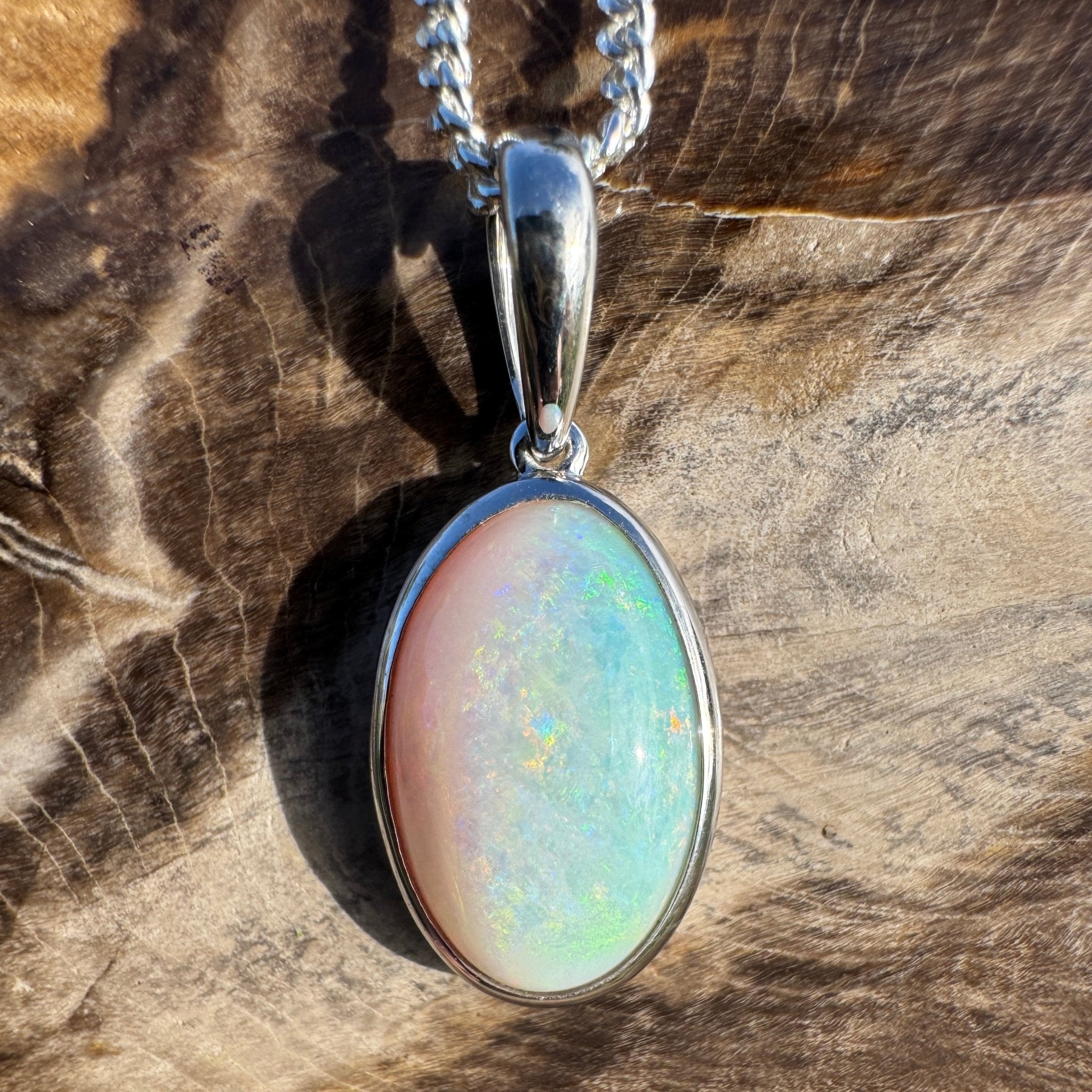 3.9ct Coober Pedy Opal Pendant Necklace ~ 'Lake Gairdner Spectrum' | 925 Sterling Silver | Solid Australian Opal
