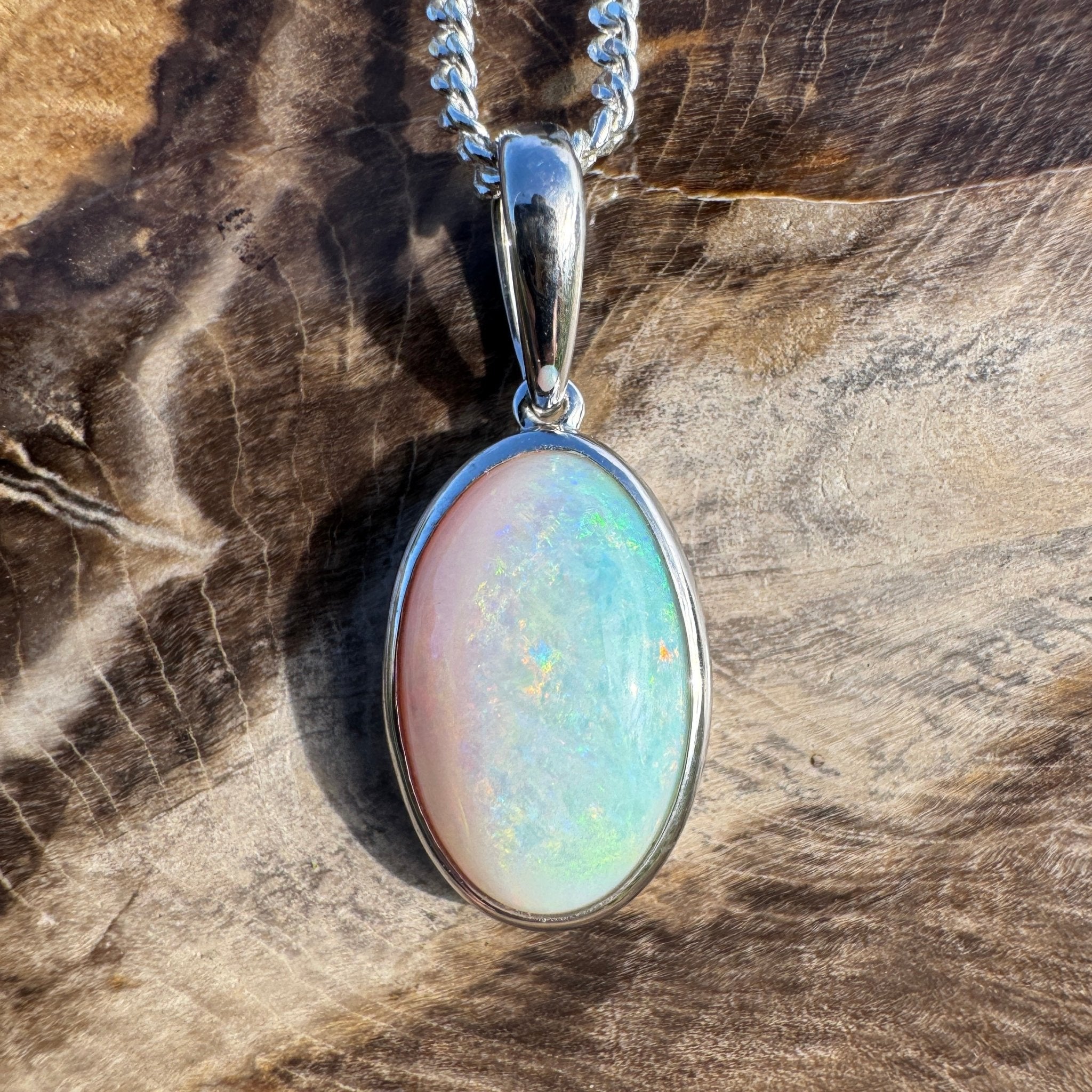 3.9ct Coober Pedy Opal Pendant Necklace ~ 'Lake Gairdner Spectrum' | 925 Sterling Silver | Solid Australian Opal