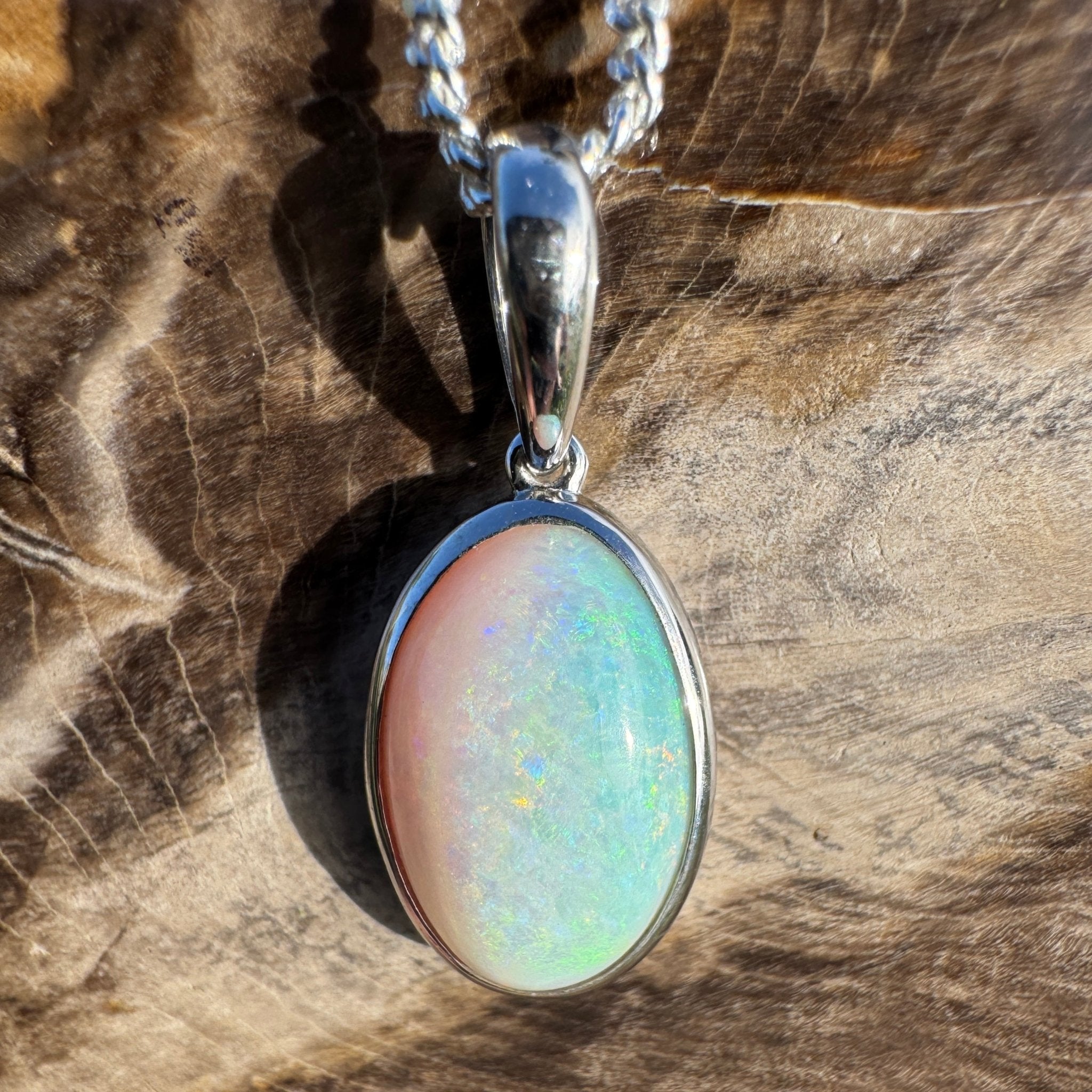 3.9ct Coober Pedy Opal Pendant Necklace ~ 'Lake Gairdner Spectrum' | 925 Sterling Silver | Solid Australian Opal