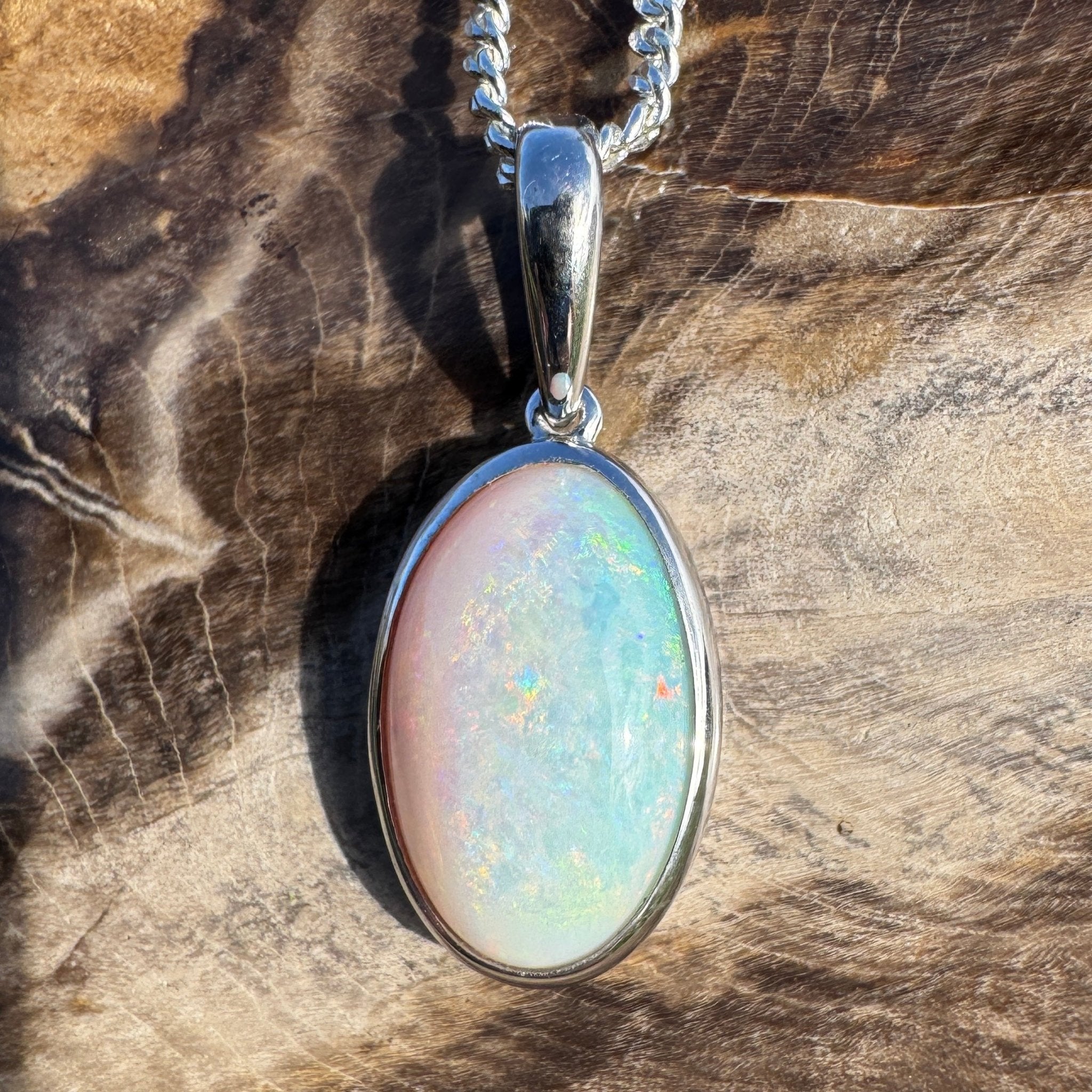3.9ct Coober Pedy Opal Pendant Necklace ~ 'Lake Gairdner Spectrum' | 925 Sterling Silver | Solid Australian Opal