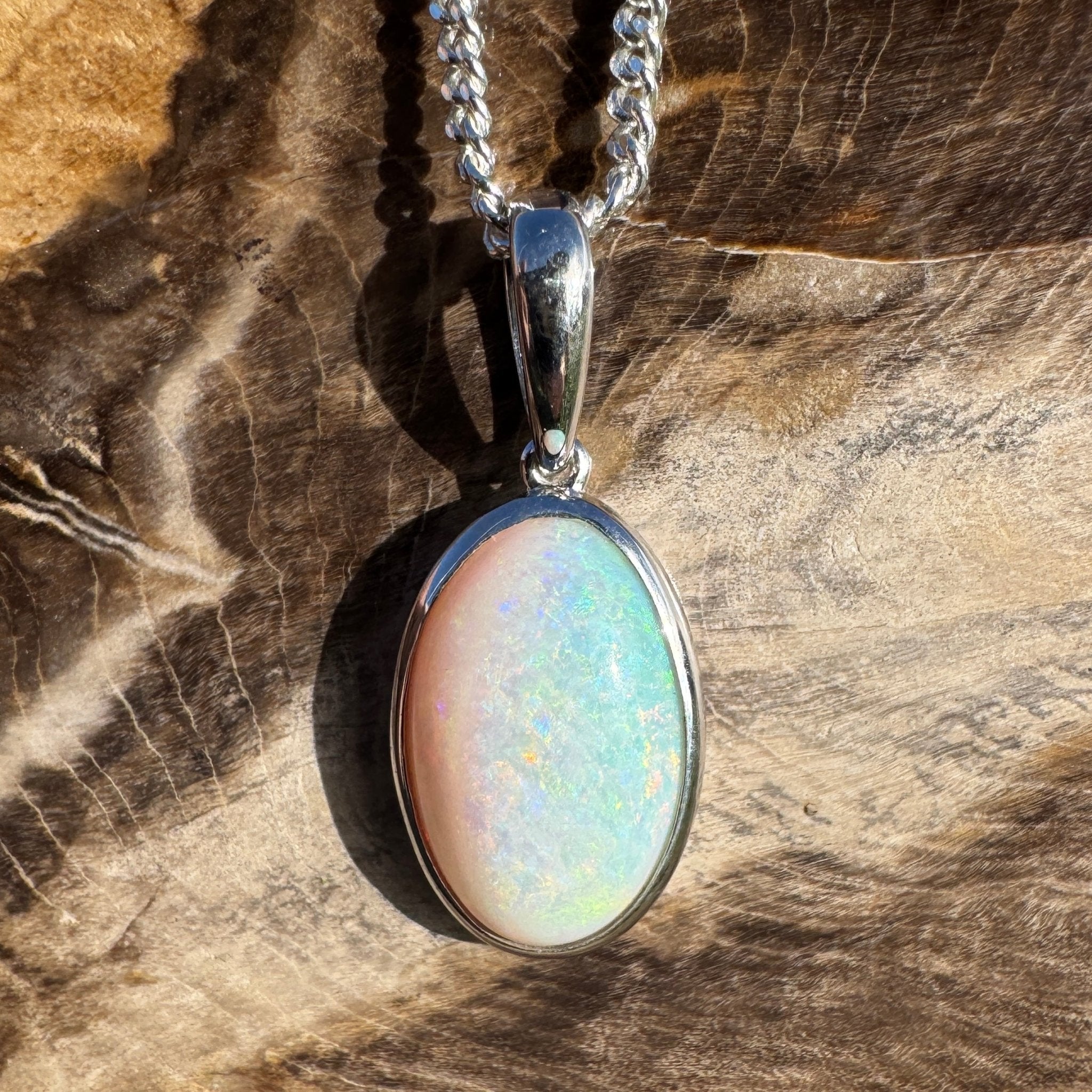 3.9ct Coober Pedy Opal Pendant Necklace ~ 'Lake Gairdner Spectrum' | 925 Sterling Silver | Solid Australian Opal