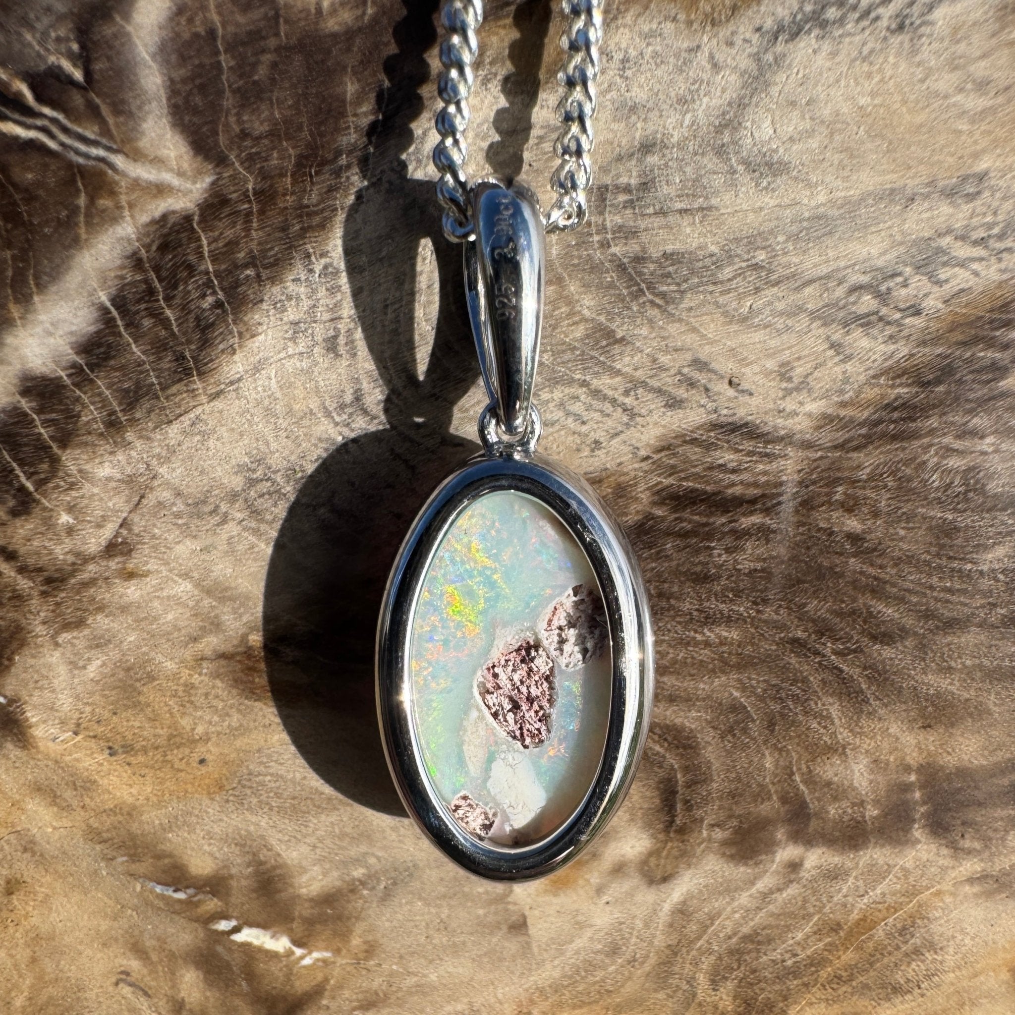 3.9ct Coober Pedy Opal Pendant Necklace ~ 'Lake Gairdner Spectrum' | 925 Sterling Silver | Solid Australian Opal