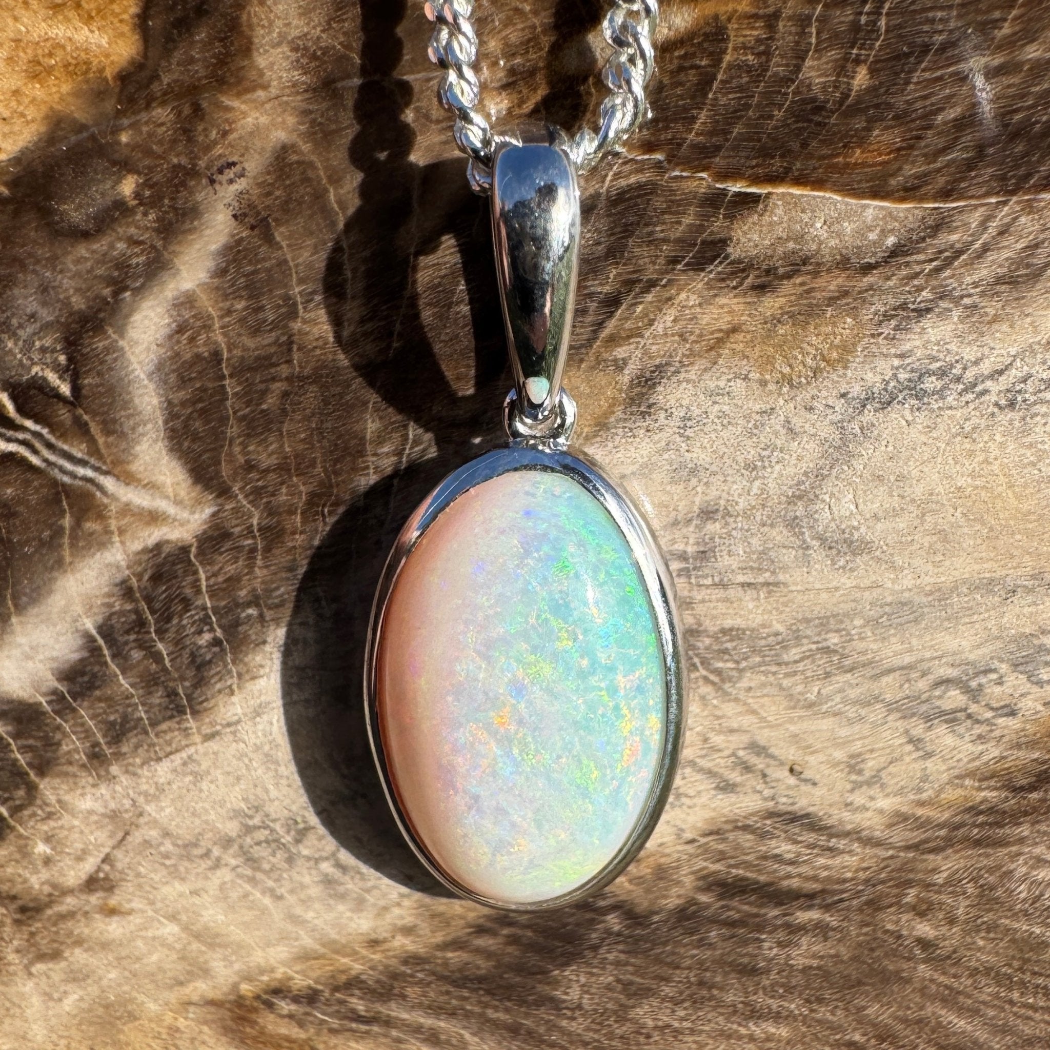 3.9ct Coober Pedy Opal Pendant Necklace ~ 'Lake Gairdner Spectrum' | 925 Sterling Silver | Solid Australian Opal