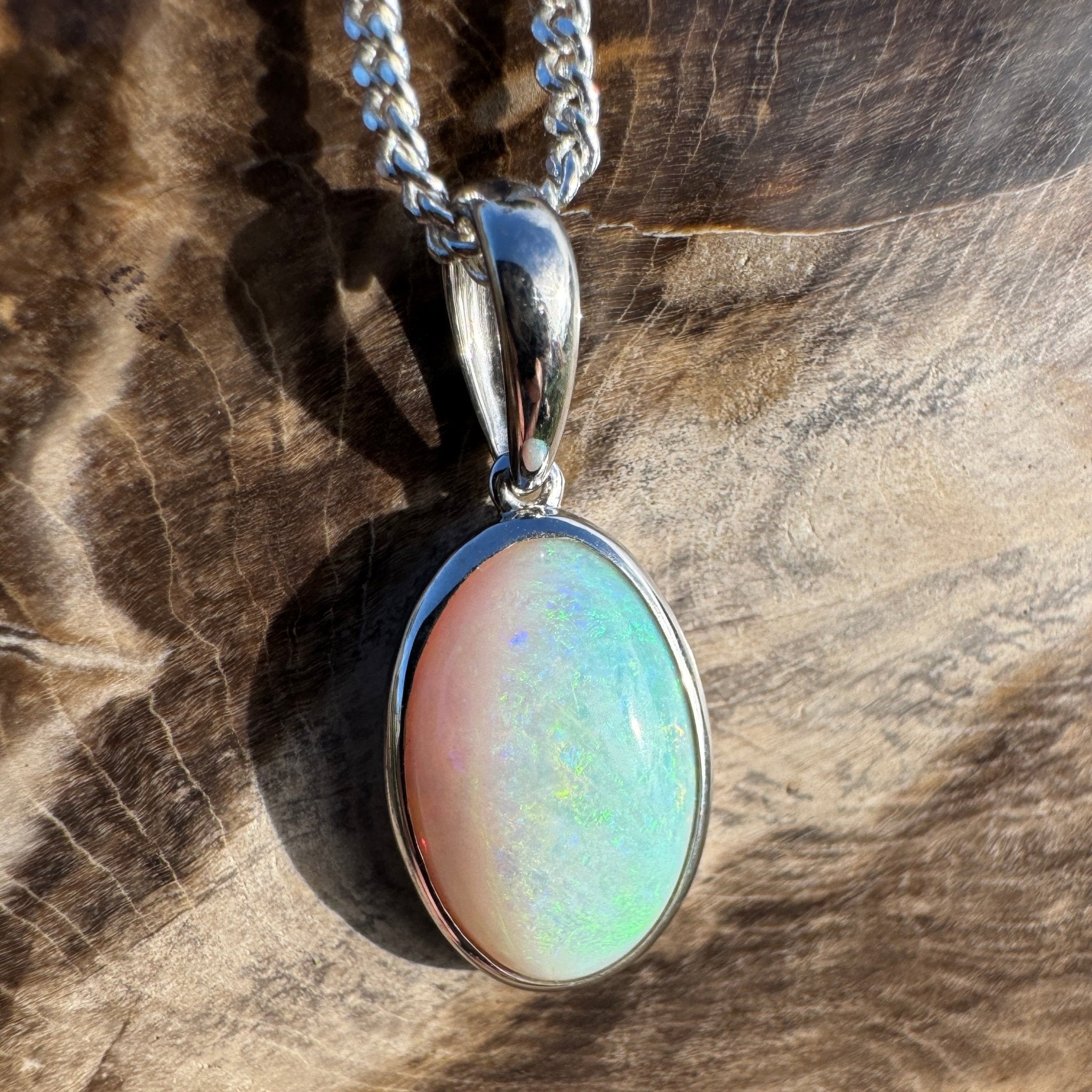 3.9ct Coober Pedy Opal Pendant Necklace ~ 'Lake Gairdner Spectrum' | 925 Sterling Silver | Solid Australian Opal