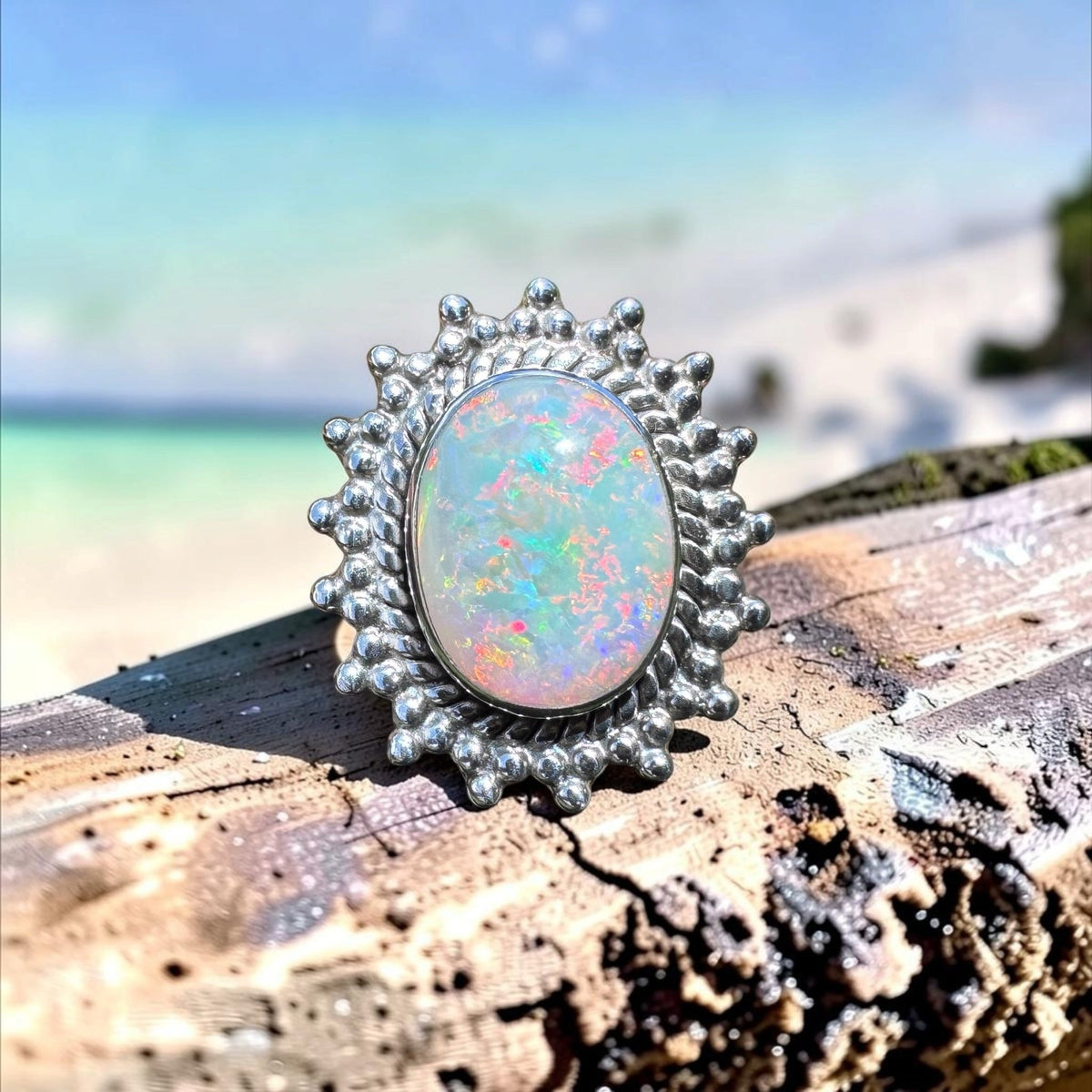 3.9ct Coober Pedy Opal Ring ~ 'Kings Canyon Spectrum' | 925 Sterling Silver | Solid Australian Opal