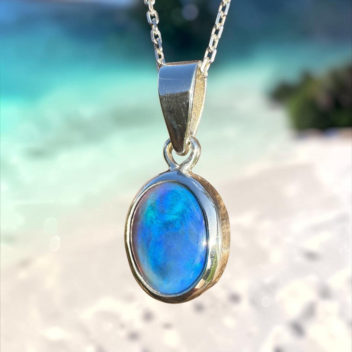 3.9ct Lightning Ridge Semi Black Opal Pendant Necklace ~ 'Walgett Blue' | 925 Sterling Silver | Solid Australian Opal