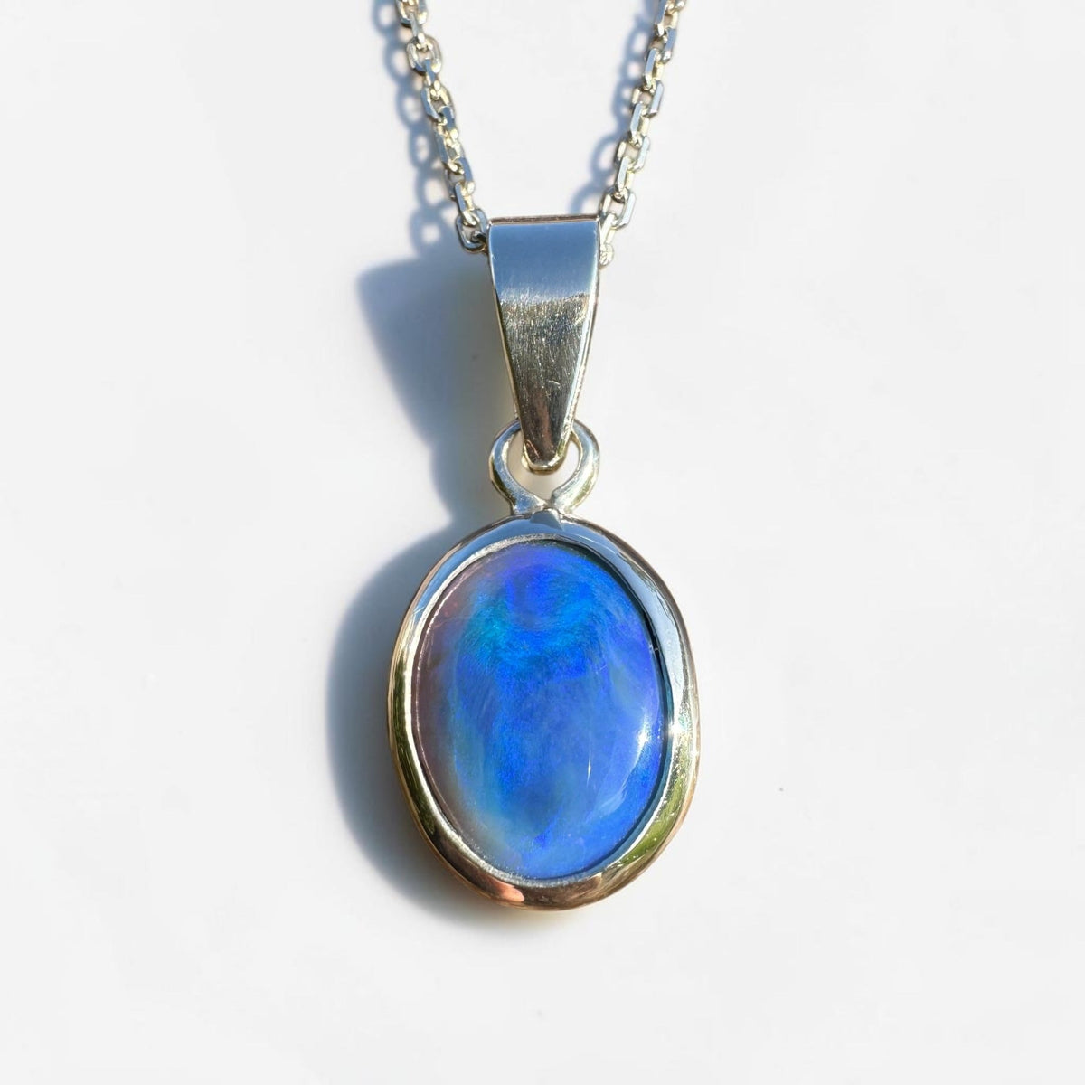 3.9ct Lightning Ridge Semi Black Opal Pendant Necklace ~ 'Walgett Blue' | 925 Sterling Silver | Solid Australian Opal