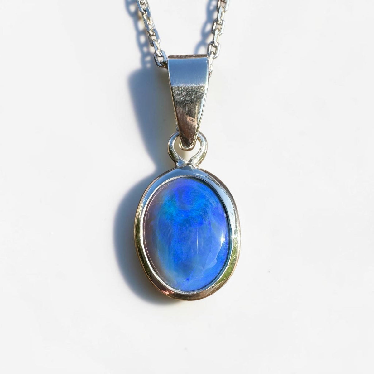 3.9ct Lightning Ridge Semi Black Opal Pendant Necklace ~ 'Walgett Blue' | 925 Sterling Silver | Solid Australian Opal