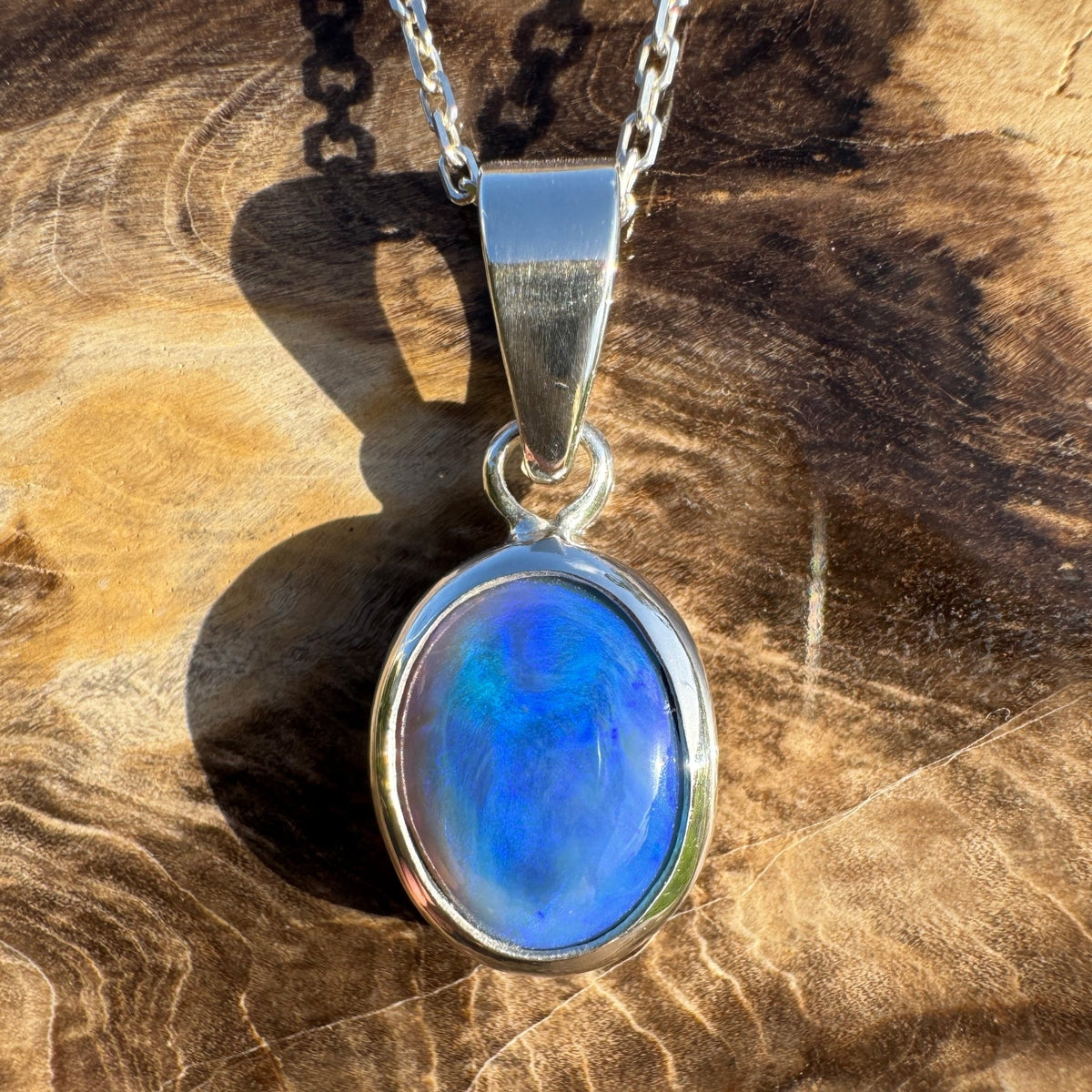 3.9ct Lightning Ridge Semi Black Opal Pendant Necklace ~ 'Walgett Blue' | 925 Sterling Silver | Solid Australian Opal