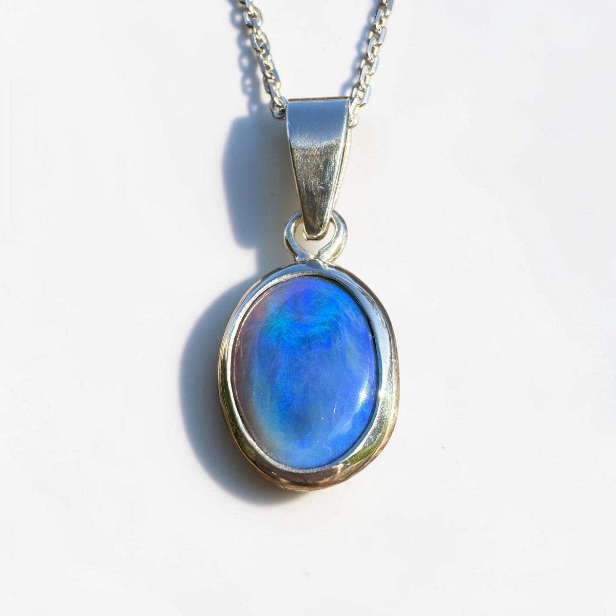 3.9ct Lightning Ridge Semi Black Opal Pendant Necklace ~ 'Walgett Blue' | 925 Sterling Silver | Solid Australian Opal