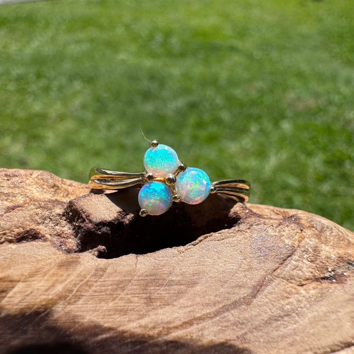 0.3ct Lightning Ridge Opal Ring ~ 'Kings Canyon Trio' | 14ct Yellow Gold | Solid Australian Opal