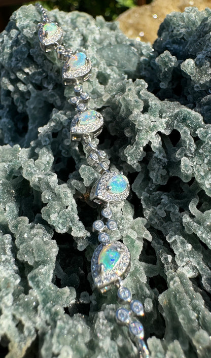 'Coastal Breeze' ~ Handcrafted 1.5ct Mintabie Opal and Cubic Zirconia Sterling Silver Bracelet - Iona Opal Australia