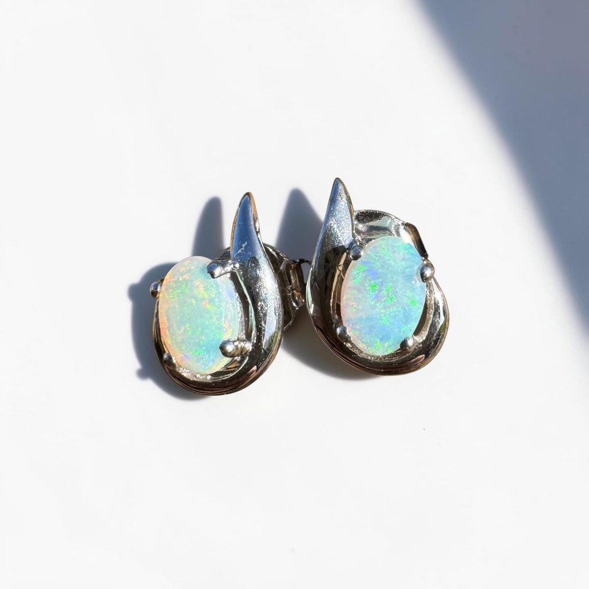 1ct Coober Pedy Opal Stud Earrings ~ 'Tidbinbilla Twin Light' | 925 Sterling Silver | Solid Australian Opal