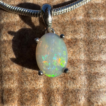 'Rainbow' ~ Handcrafted 0.8ct Solid Coober Pedy Opal Sterling Silver Pendant Necklace