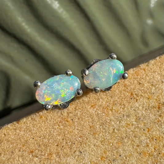 'Mintabie Memories' ~ Handcrafted 0.8ct Solid Mintabie Opal Earrings