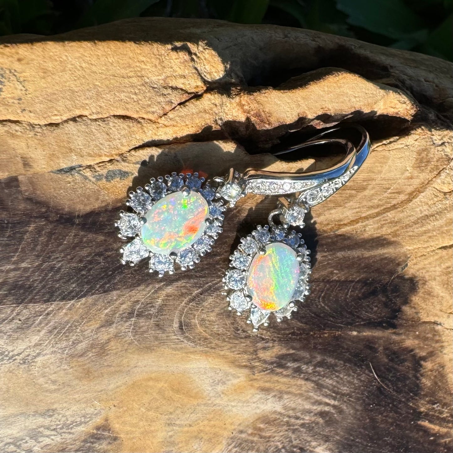 1.2ct Solid Coober Pedy Opal and Cubic Zirconia Sterling Silver Earrings