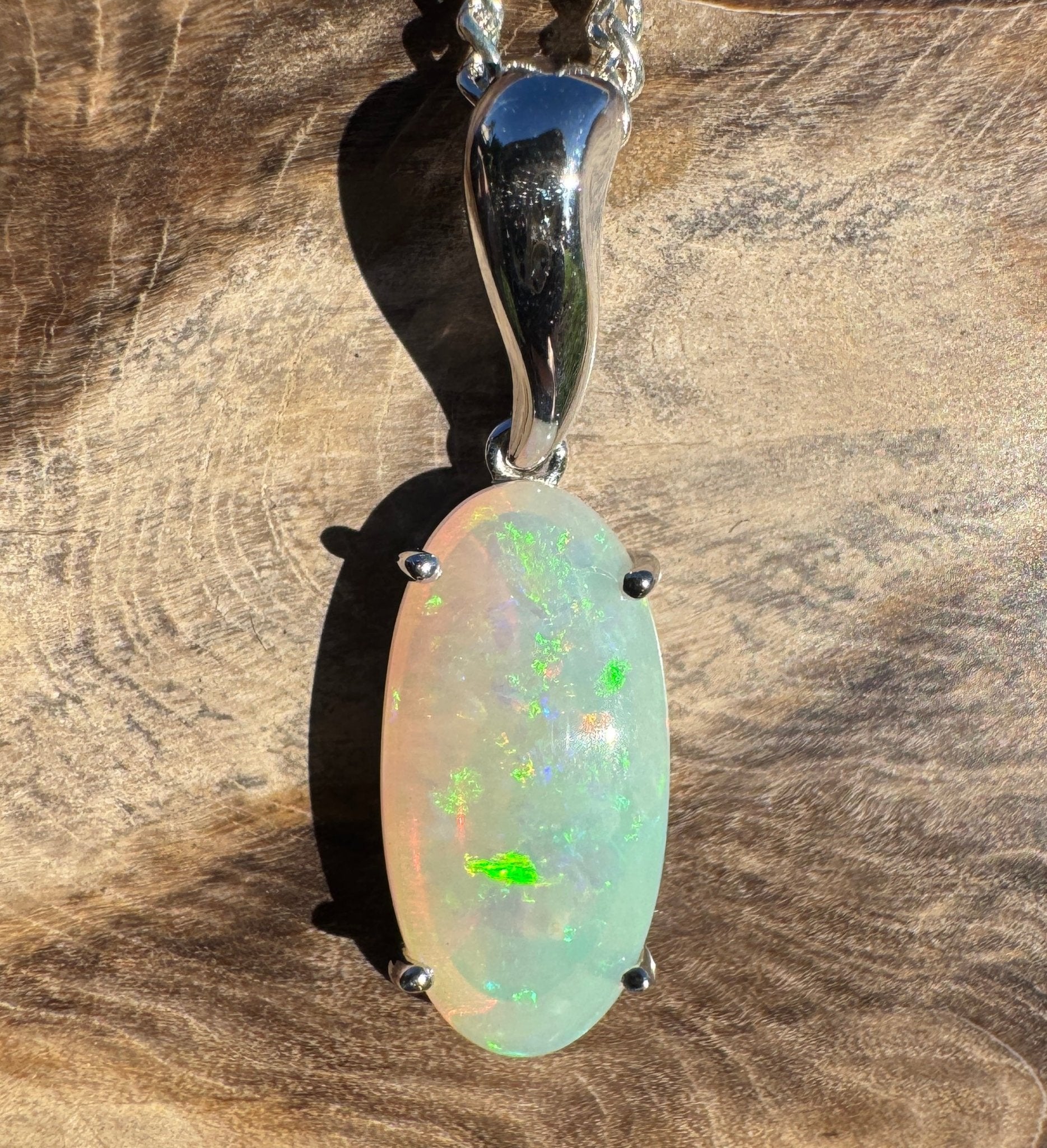 3ct Coober Pedy Crystal Opal Pendant Necklace ~ 'Mossman Falls Fire' | 925 Sterling Silver | Solid Australian Opal