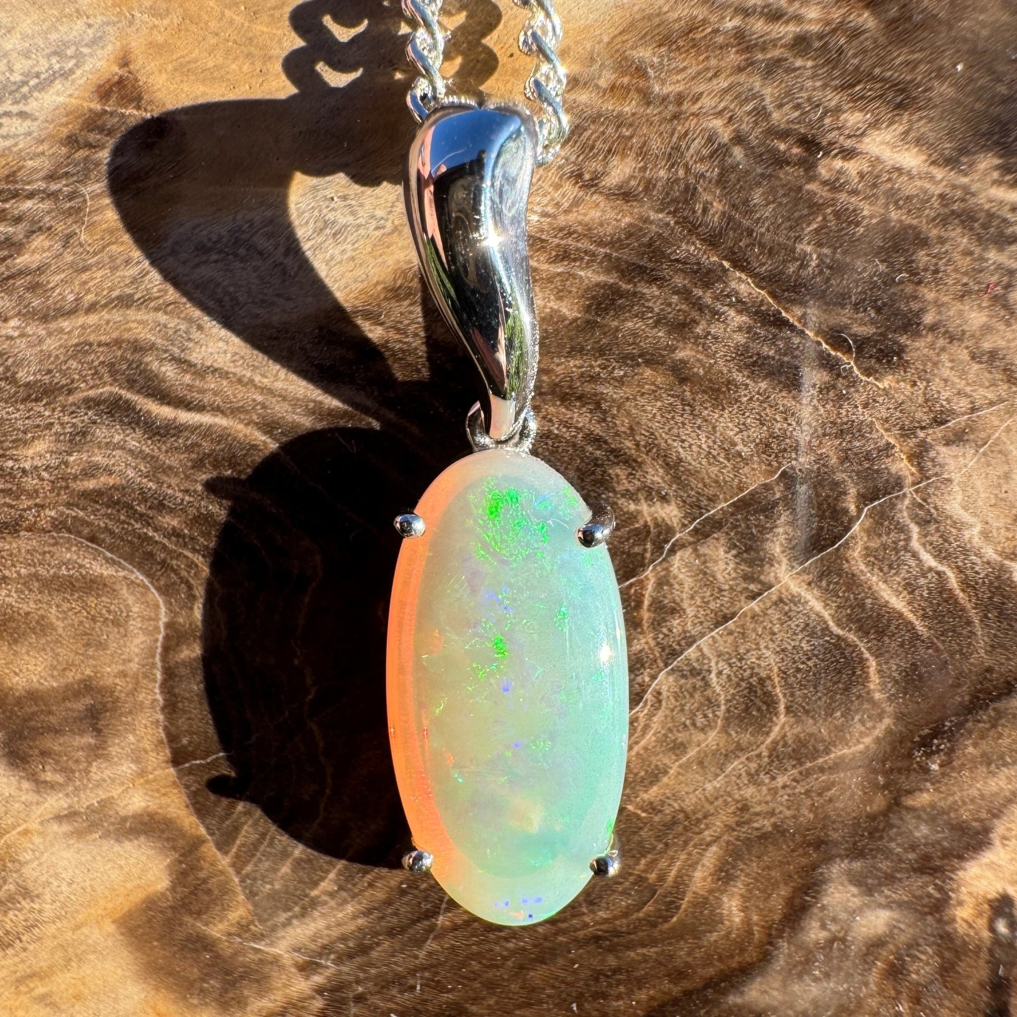 3ct Coober Pedy Crystal Opal Pendant Necklace ~ 'Mossman Falls Fire' | 925 Sterling Silver | Solid Australian Opal