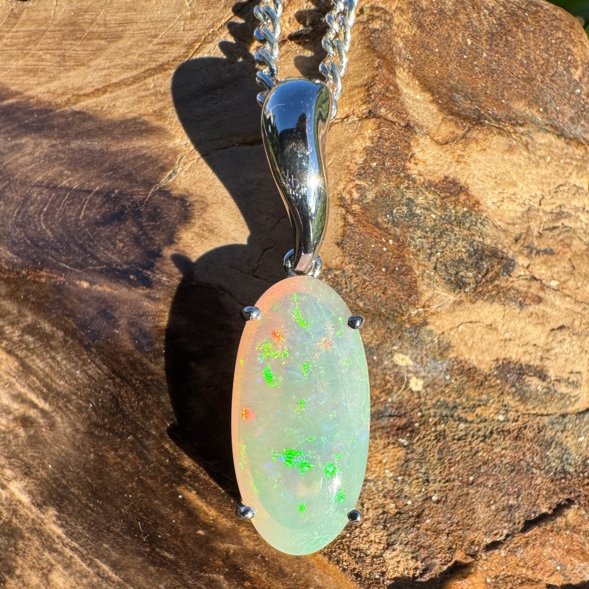 3ct Coober Pedy Crystal Opal Pendant Necklace ~ 'Mossman Falls Fire' | 925 Sterling Silver | Solid Australian Opal