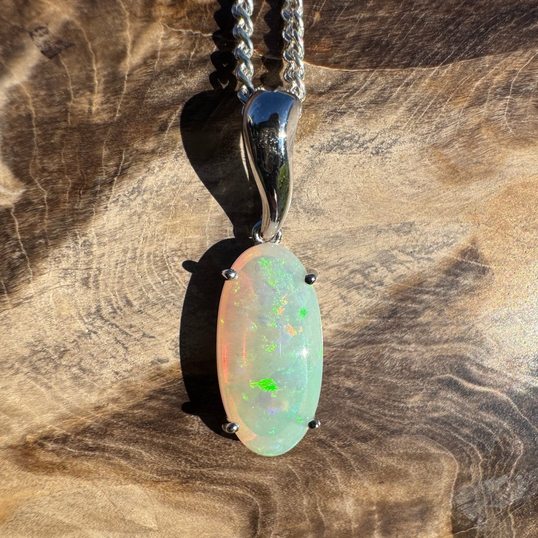 3ct Coober Pedy Crystal Opal Pendant Necklace ~ 'Mossman Falls Fire' | 925 Sterling Silver | Solid Australian Opal