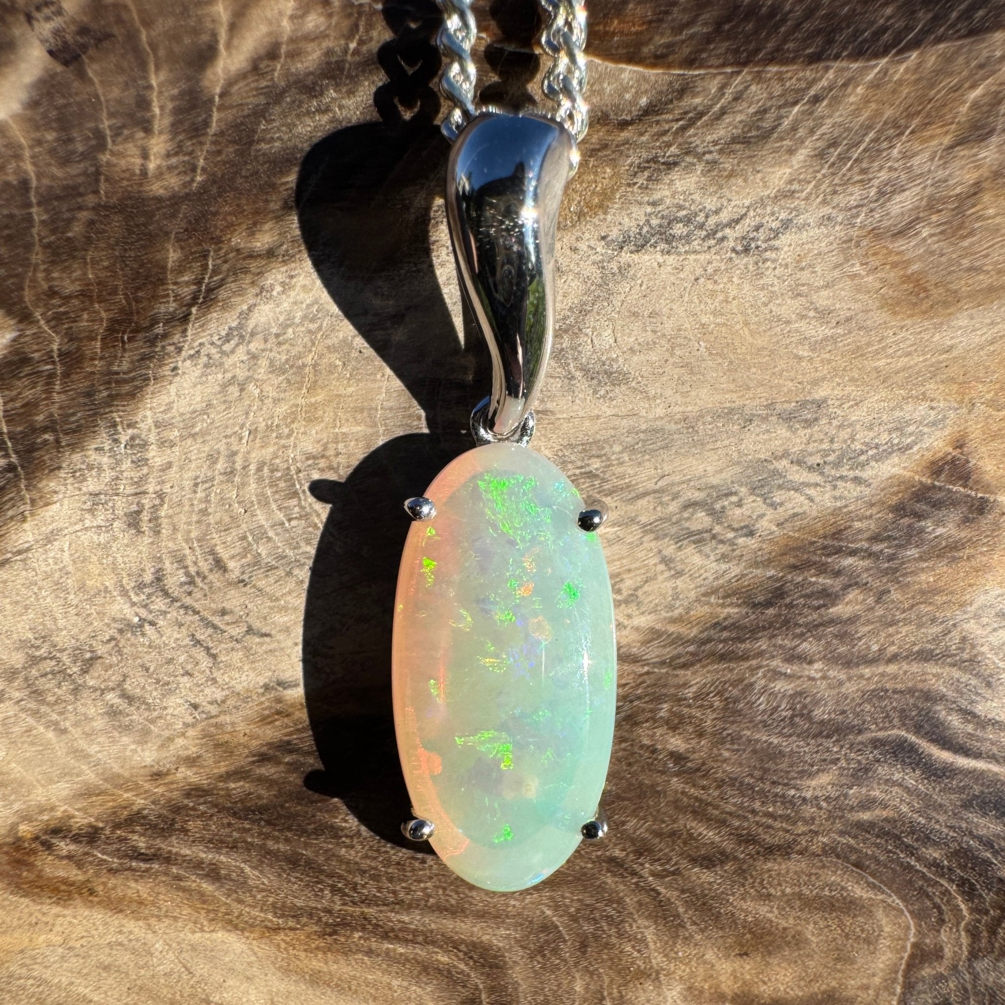 3ct Coober Pedy Crystal Opal Pendant Necklace ~ 'Mossman Falls Fire' | 925 Sterling Silver | Solid Australian Opal
