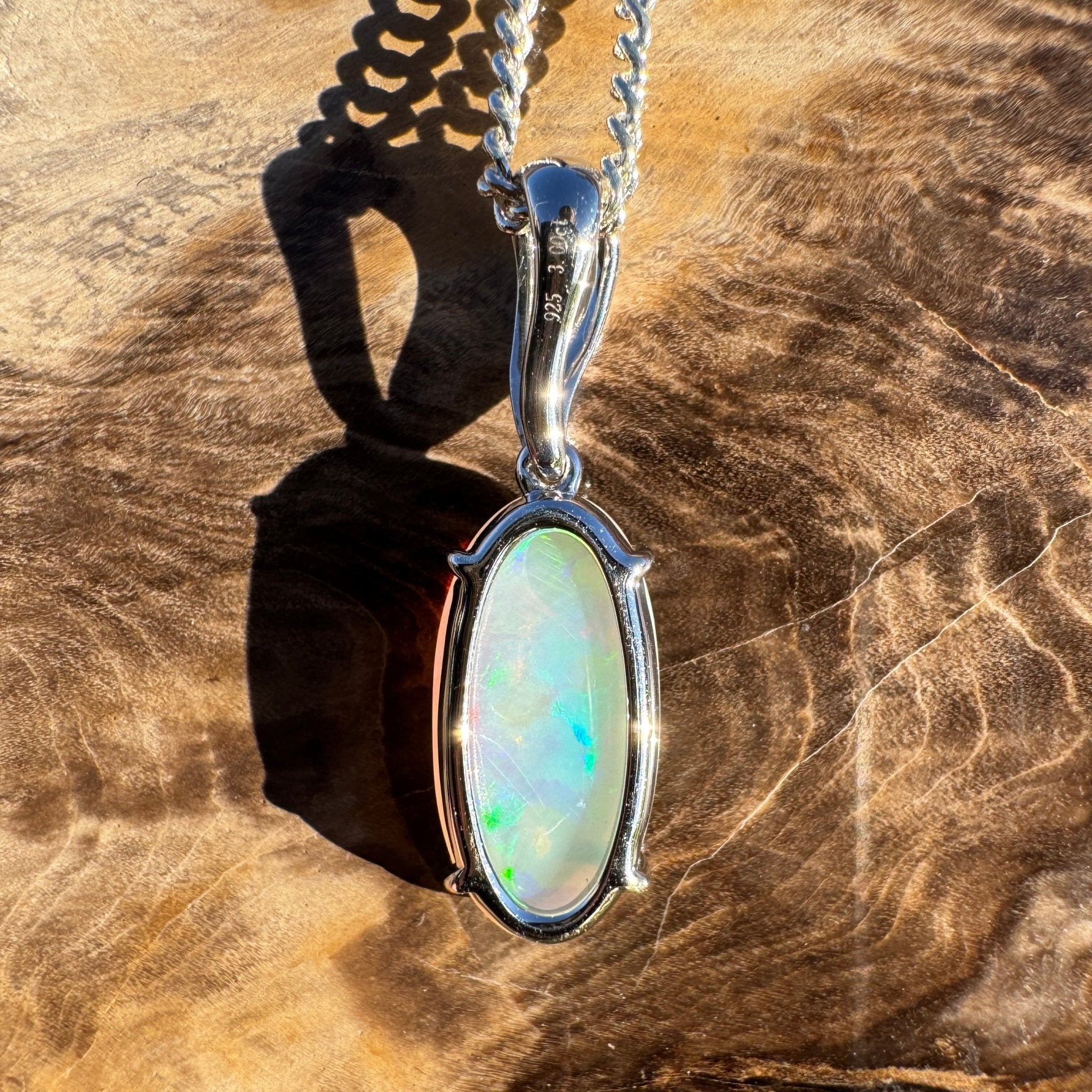 3ct Coober Pedy Crystal Opal Pendant Necklace ~ 'Mossman Falls Fire' | 925 Sterling Silver | Solid Australian Opal