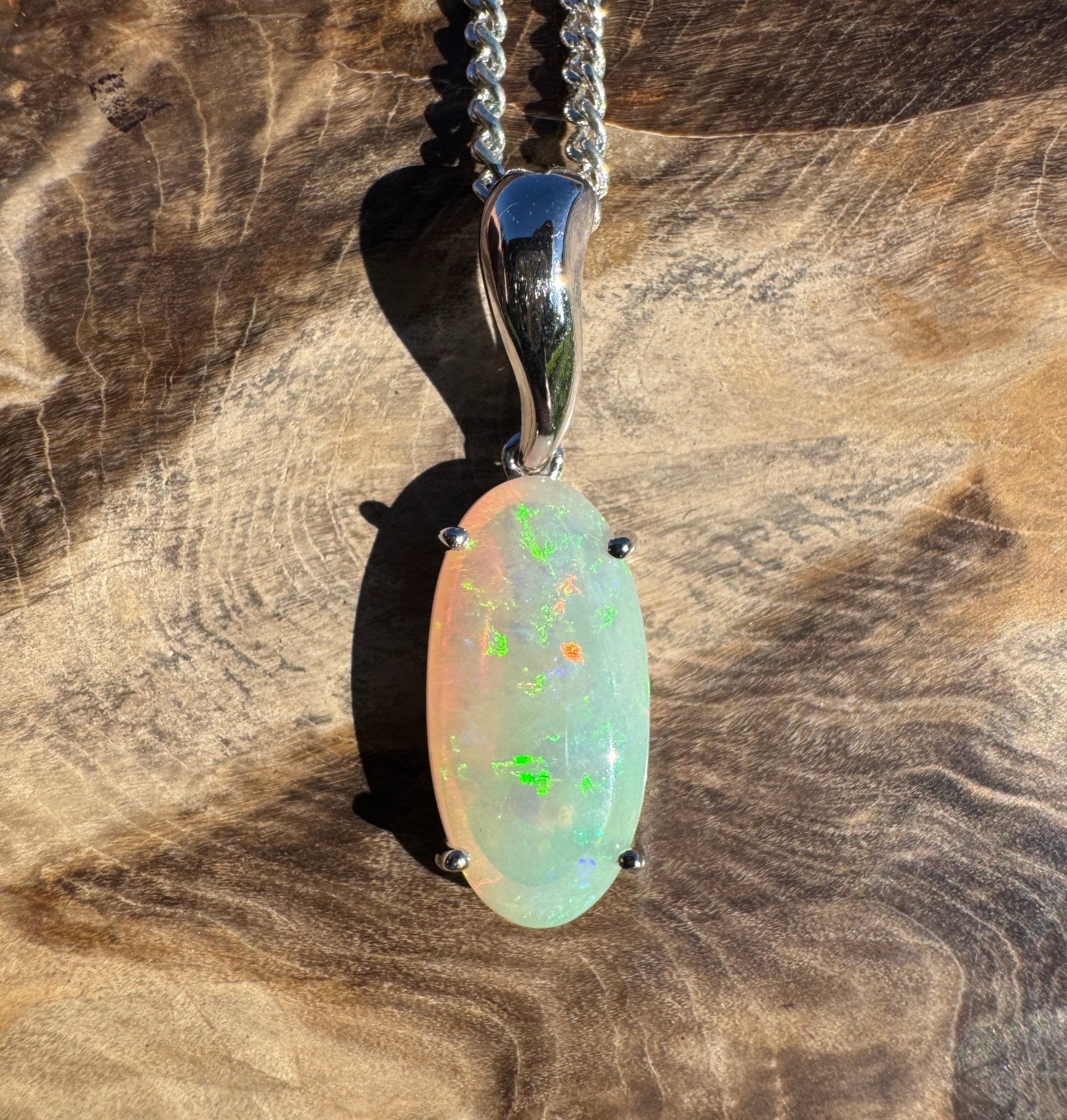 3ct Coober Pedy Crystal Opal Pendant Necklace ~ 'Mossman Falls Fire' | 925 Sterling Silver | Solid Australian Opal