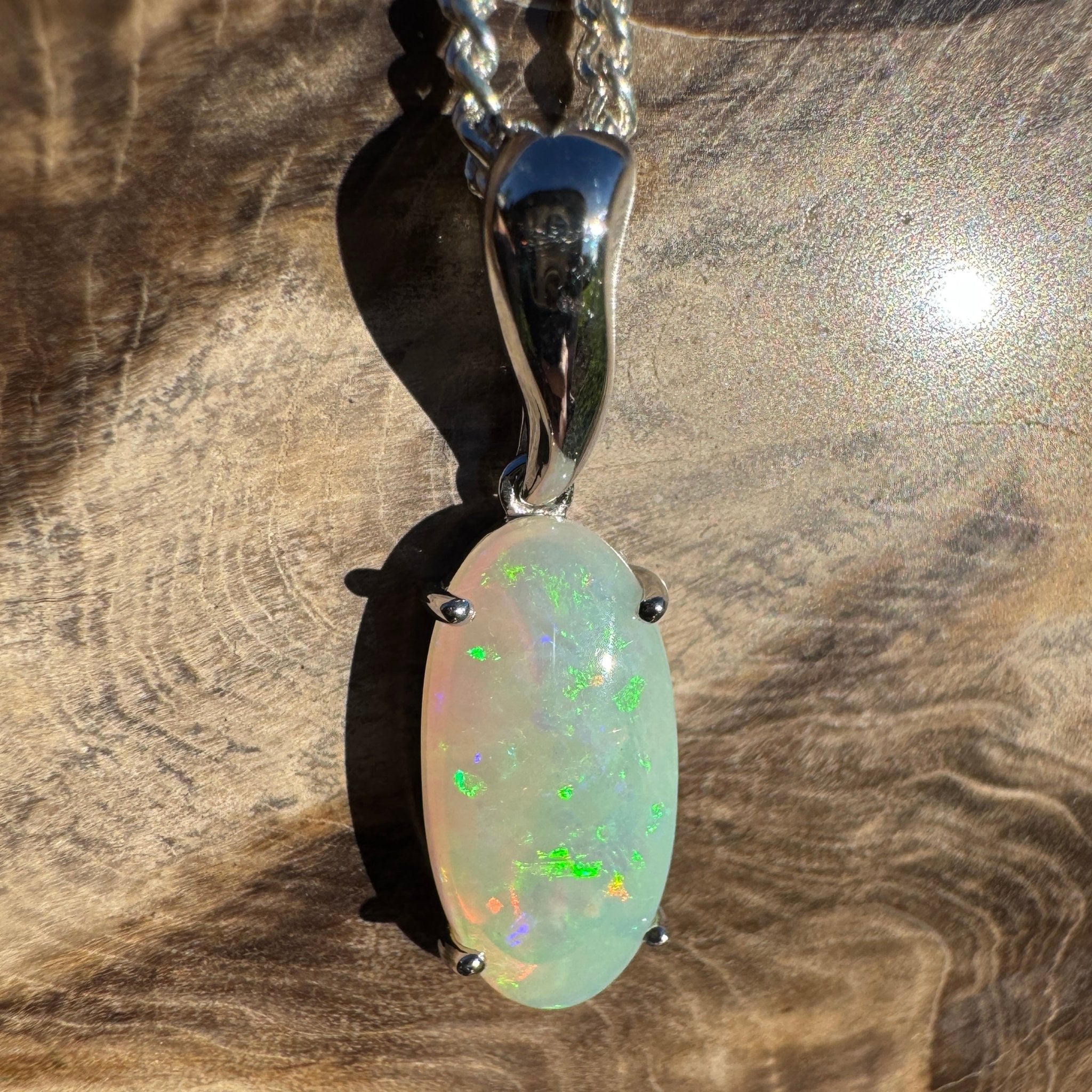3ct Coober Pedy Crystal Opal Pendant Necklace ~ 'Mossman Falls Fire' | 925 Sterling Silver | Solid Australian Opal