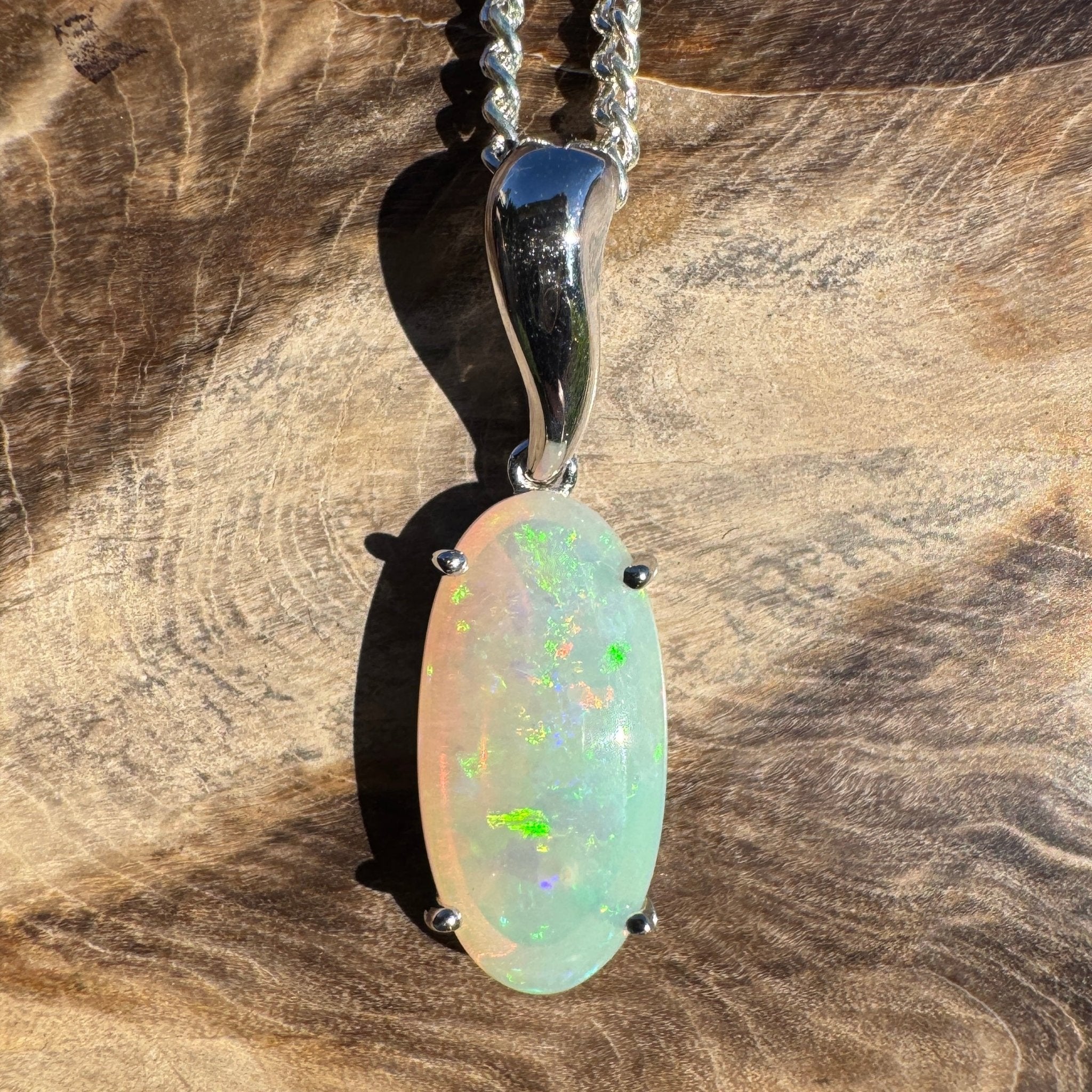 3ct Coober Pedy Crystal Opal Pendant Necklace ~ 'Mossman Falls Fire' | 925 Sterling Silver | Solid Australian Opal