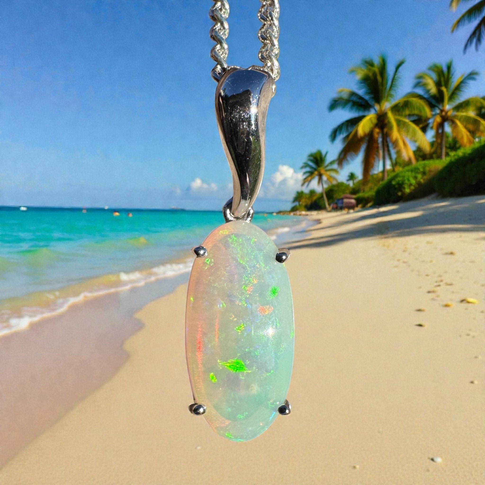 3ct Coober Pedy Crystal Opal Pendant Necklace ~ 'Mossman Falls Fire' | 925 Sterling Silver | Solid Australian Opal