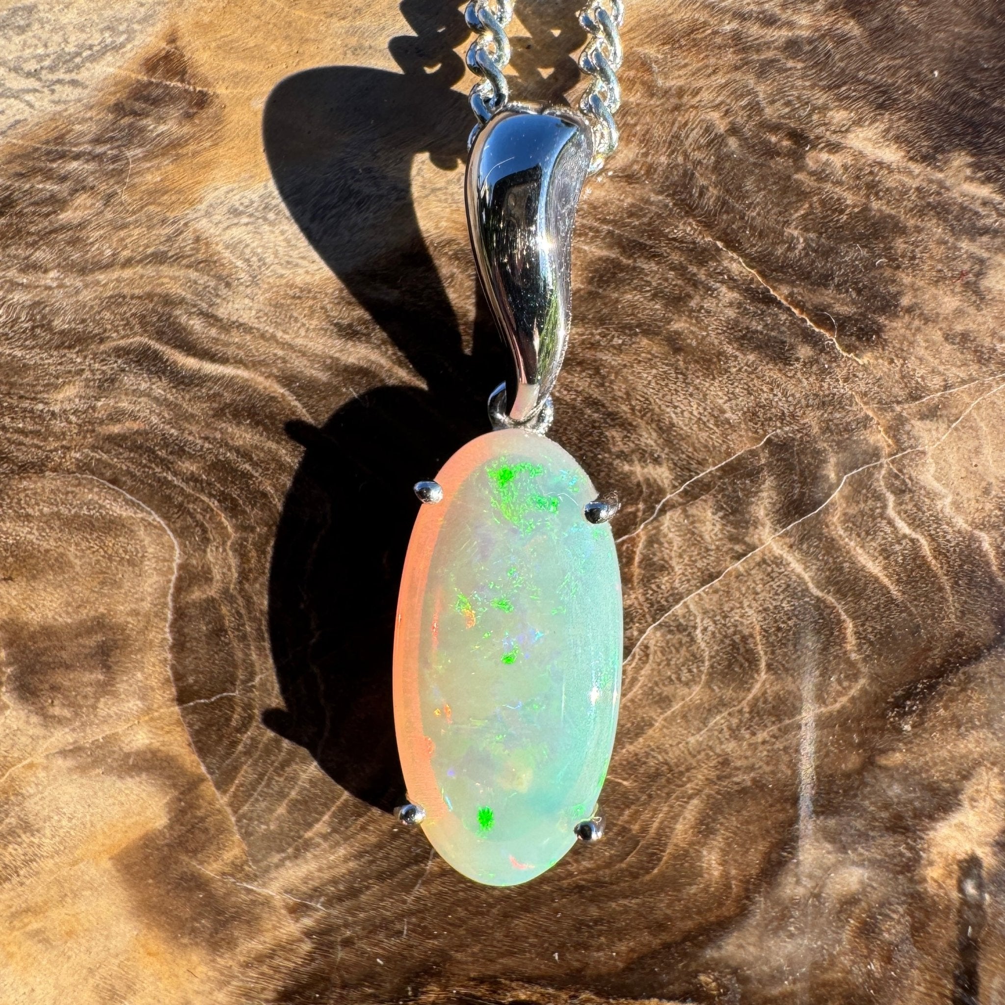 3ct Coober Pedy Crystal Opal Pendant Necklace ~ 'Mossman Falls Fire' | 925 Sterling Silver | Solid Australian Opal