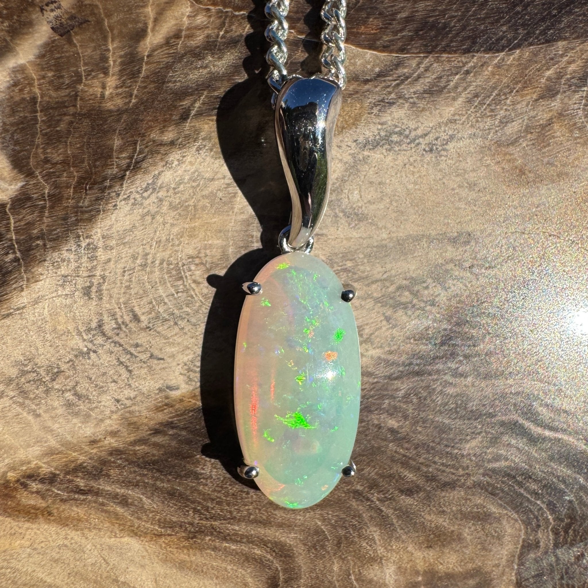 3ct Coober Pedy Crystal Opal Pendant Necklace ~ 'Mossman Falls Fire' | 925 Sterling Silver | Solid Australian Opal