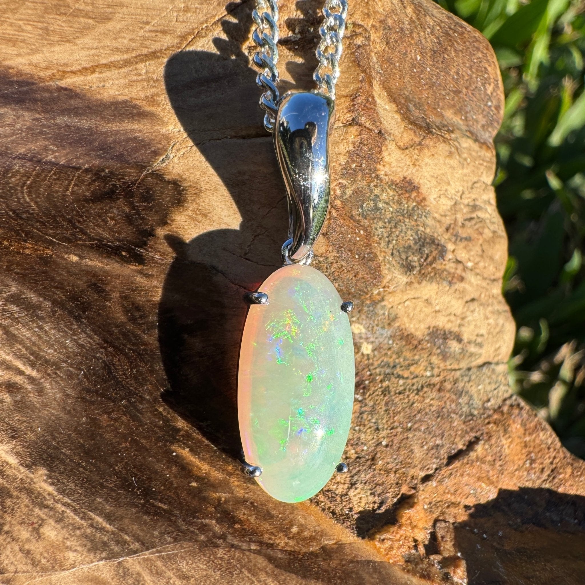 3ct Coober Pedy Crystal Opal Pendant Necklace ~ 'Mossman Falls Fire' | 925 Sterling Silver | Solid Australian Opal