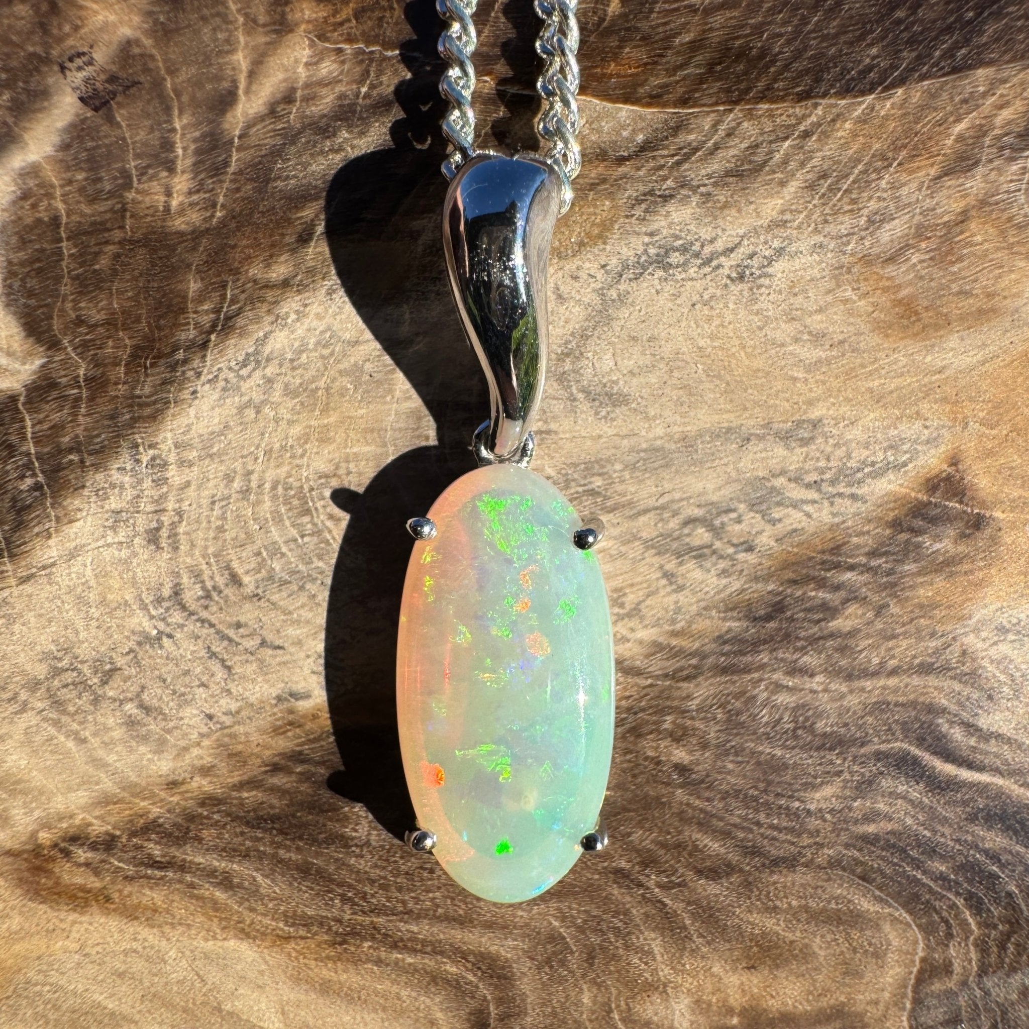 3ct Coober Pedy Crystal Opal Pendant Necklace ~ 'Mossman Falls Fire' | 925 Sterling Silver | Solid Australian Opal