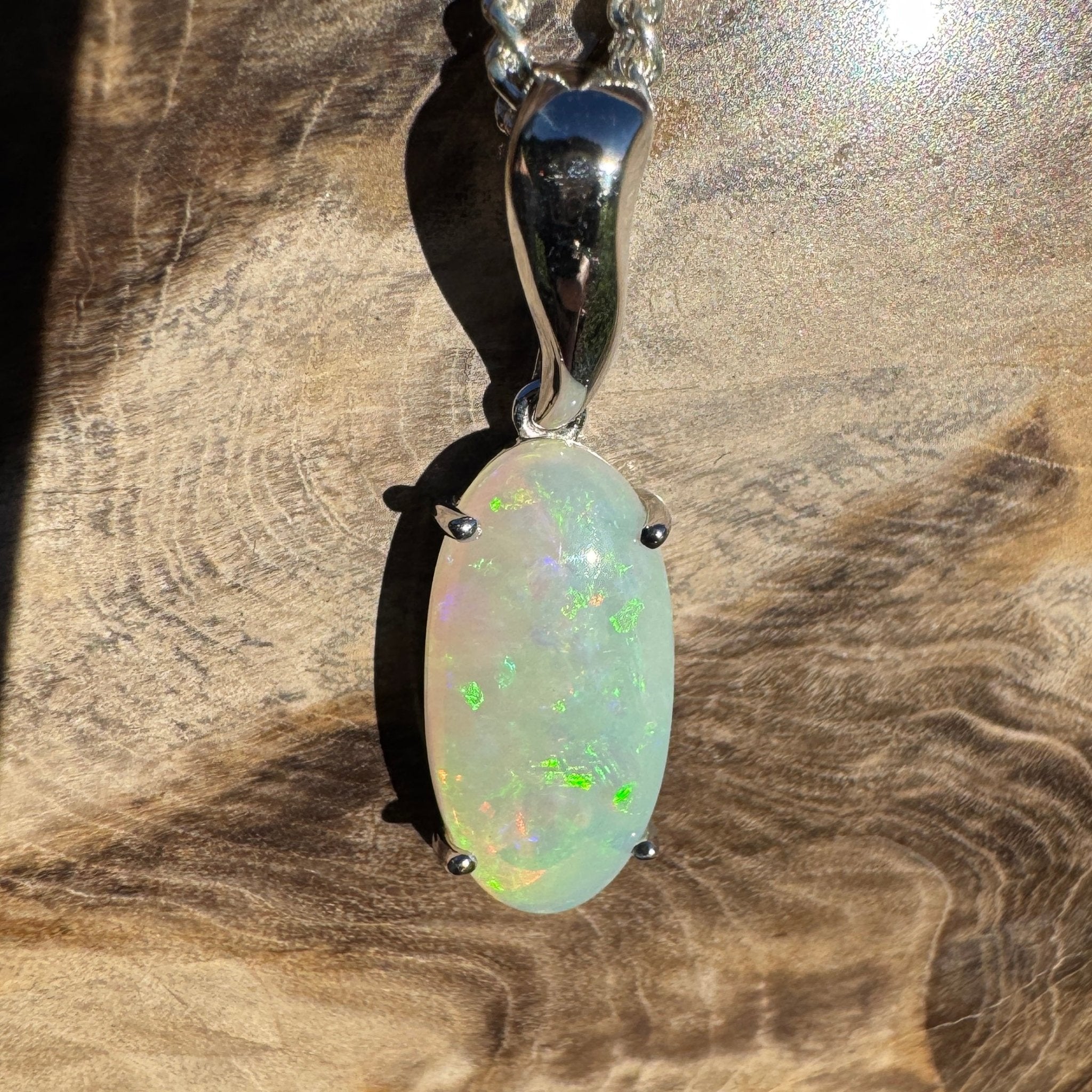 3ct Coober Pedy Crystal Opal Pendant Necklace ~ 'Mossman Falls Fire' | 925 Sterling Silver | Solid Australian Opal
